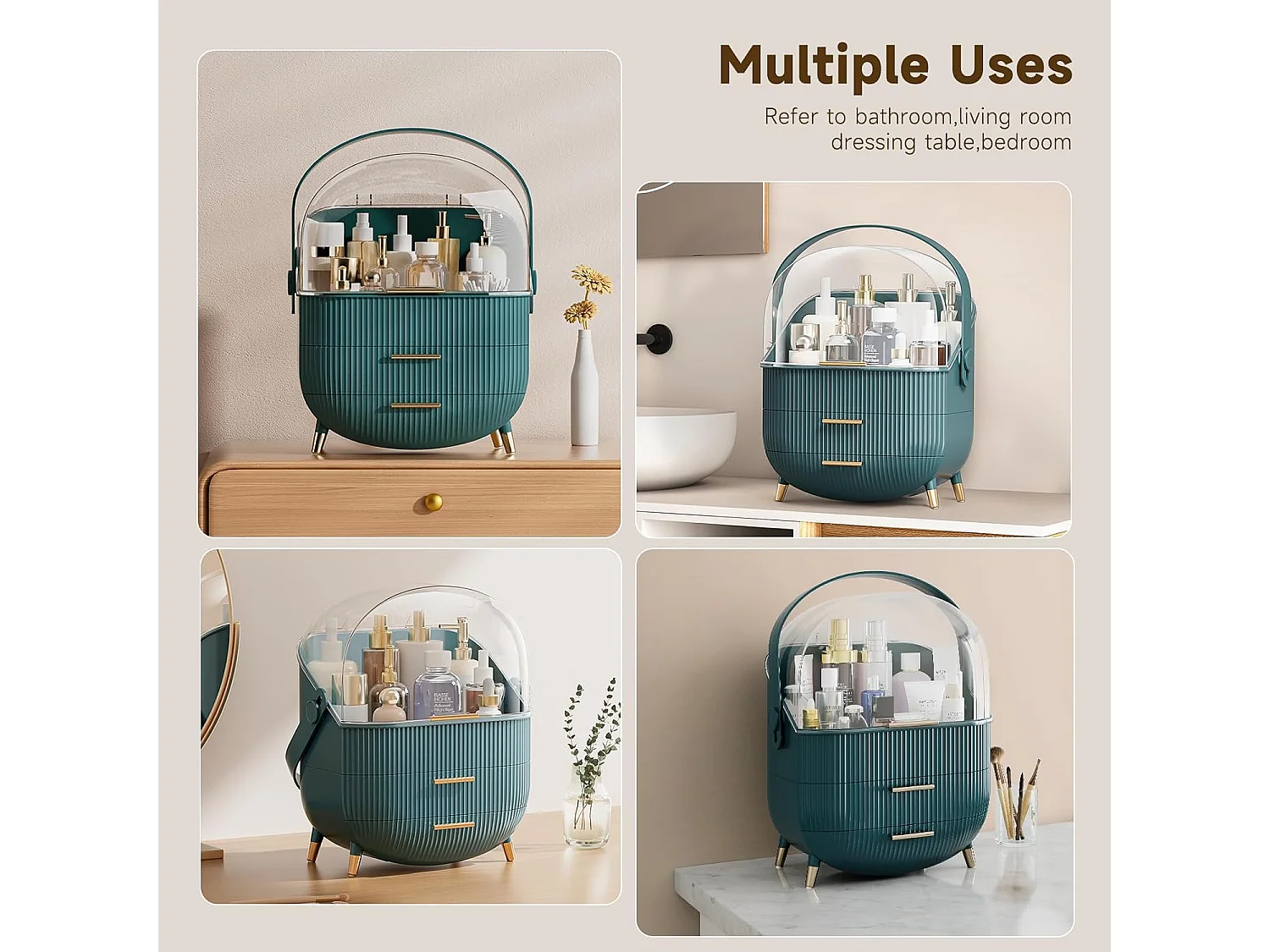 ZMH Boîte de rangement de bureau à tiroirs multiples boîte de rangement cosmétique vert foncé 25 x 18,5 x 37 cm