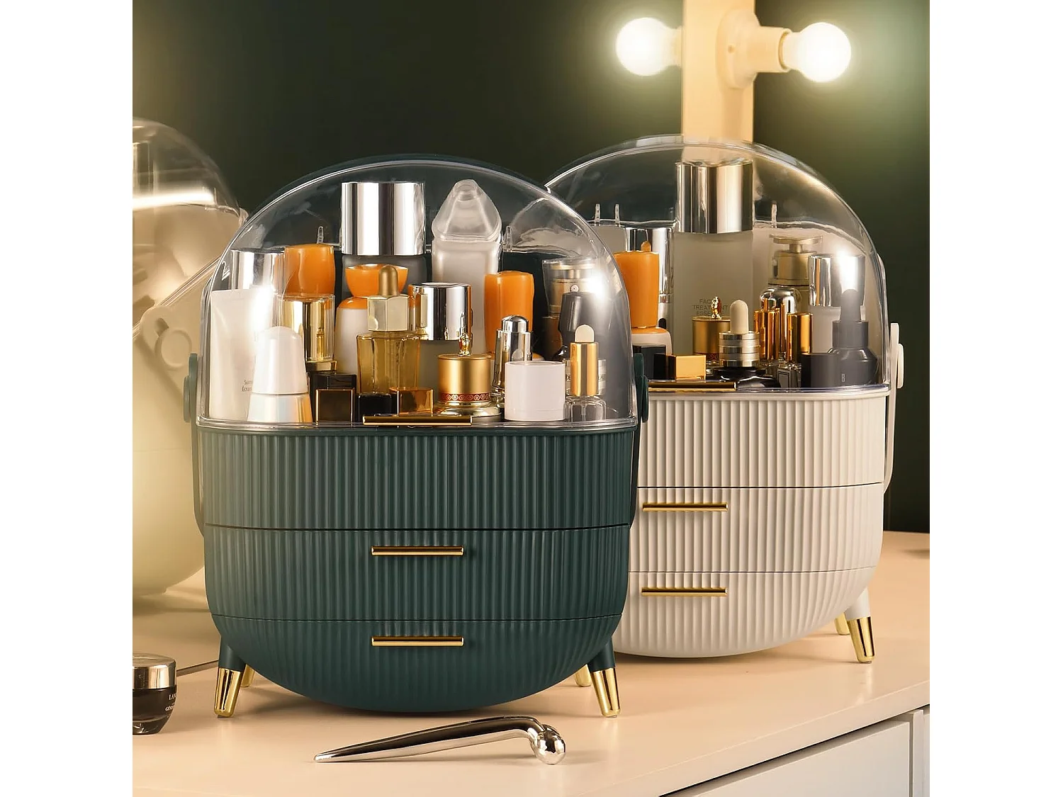 ZMH Boîte de rangement de bureau à tiroirs multiples boîte de rangement cosmétique vert foncé 25 x 18,5 x 37 cm
