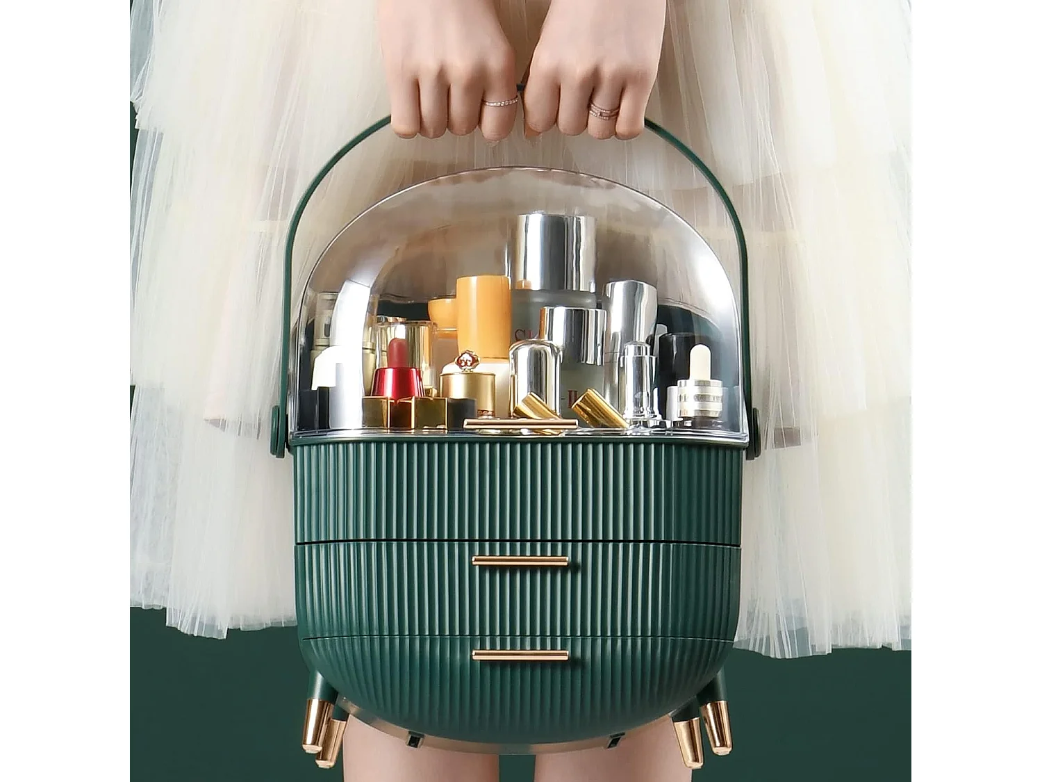 ZMH Boîte de rangement de bureau à tiroirs multiples boîte de rangement cosmétique vert foncé 25 x 18,5 x 37 cm
