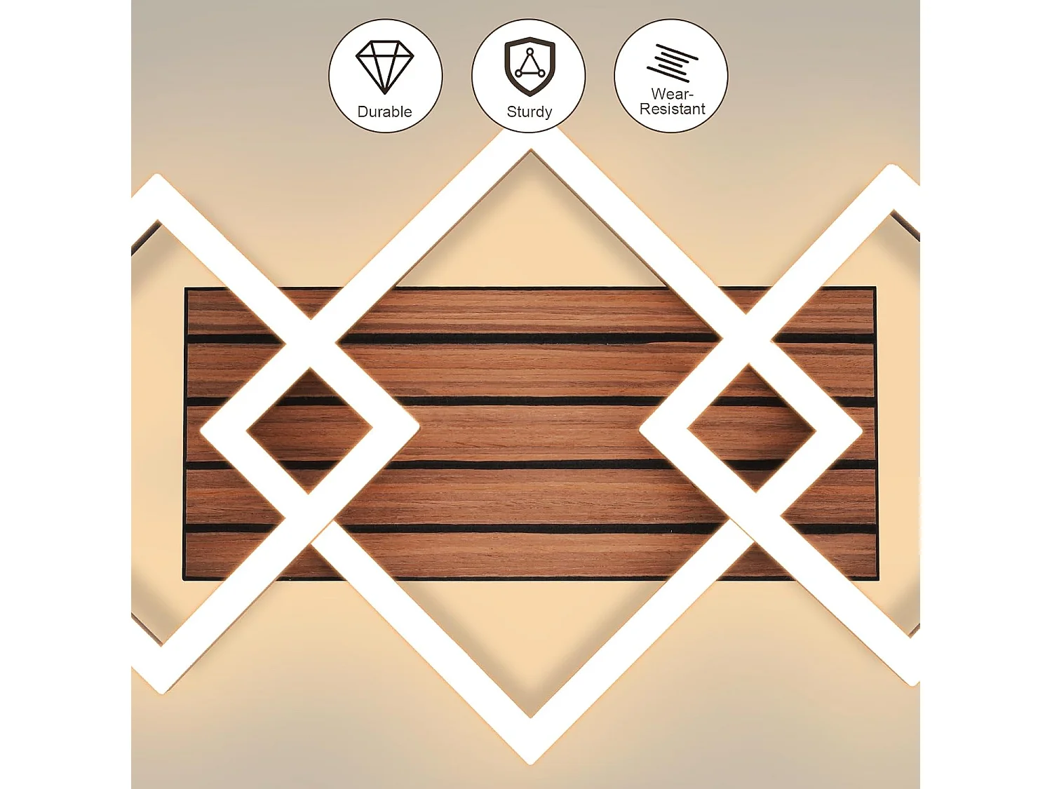 Plafonnier design LED 21W – 3 carrés noirs à décor bois – D.58 x H.8 cm – Pour salon ou couloir