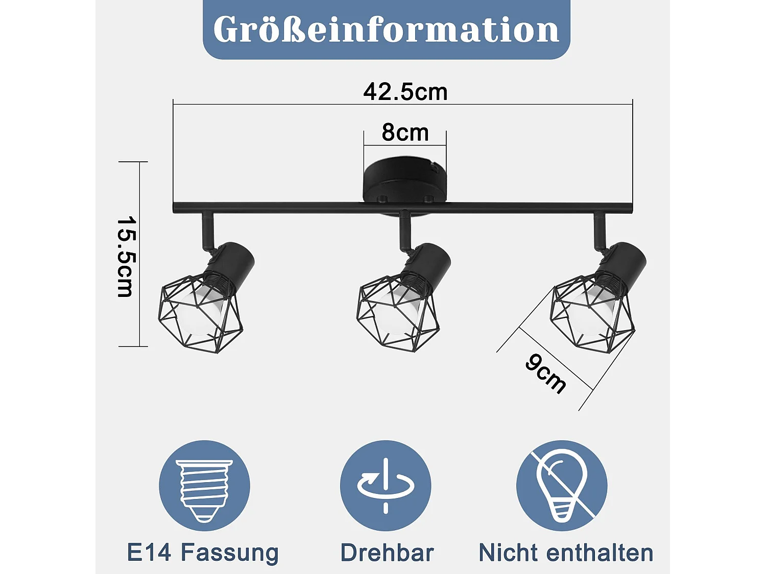 ZMH Plafonnier LED 3 spots - Plafonnier rétro noir 350°
