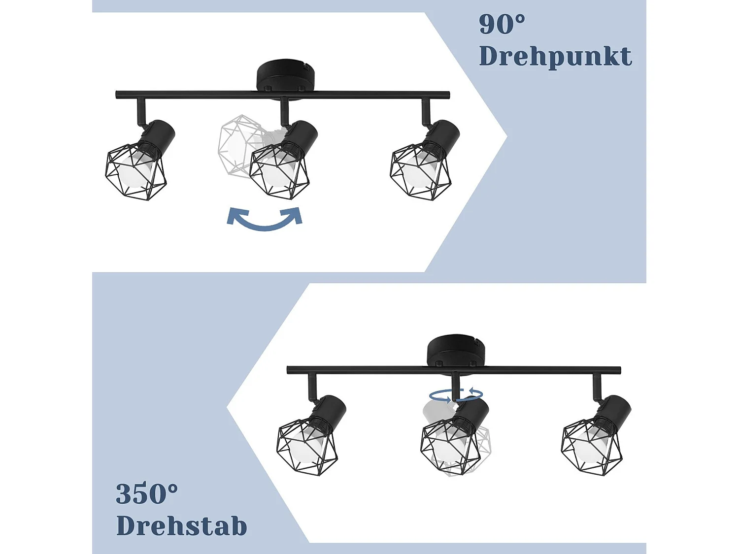 ZMH Plafonnier LED 3 spots - Plafonnier rétro noir 350°