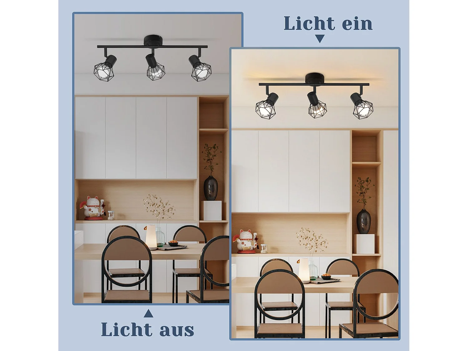 ZMH Plafonnier LED 3 spots - Plafonnier rétro noir 350°