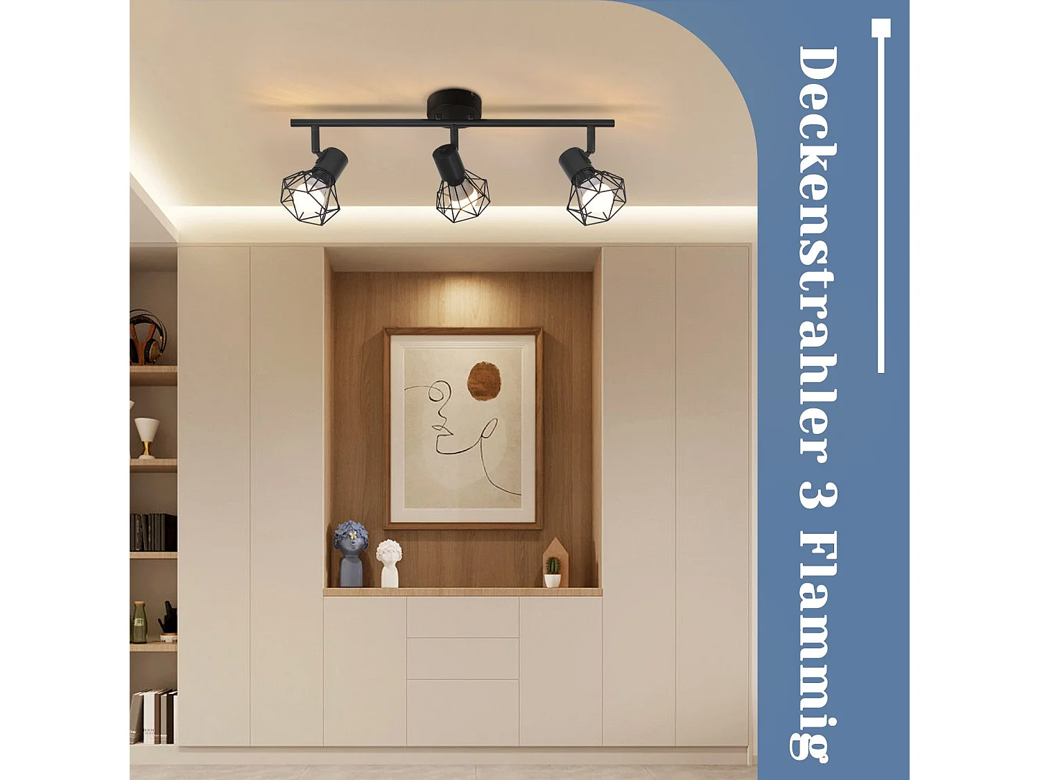 ZMH Plafonnier LED 3 spots - Plafonnier rétro noir 350°