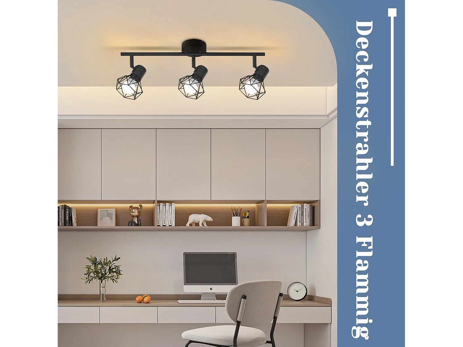 ZMH Plafonnier LED 3 spots - Plafonnier rétro noir 350°