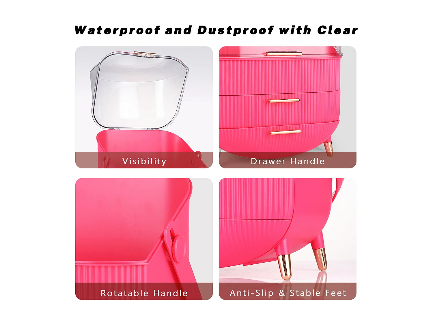 ZMH Boîte de rangement de bureau à tiroirs multiples boîte de rangement cosmétique rouge rosé 29 x 19 x 38 cm