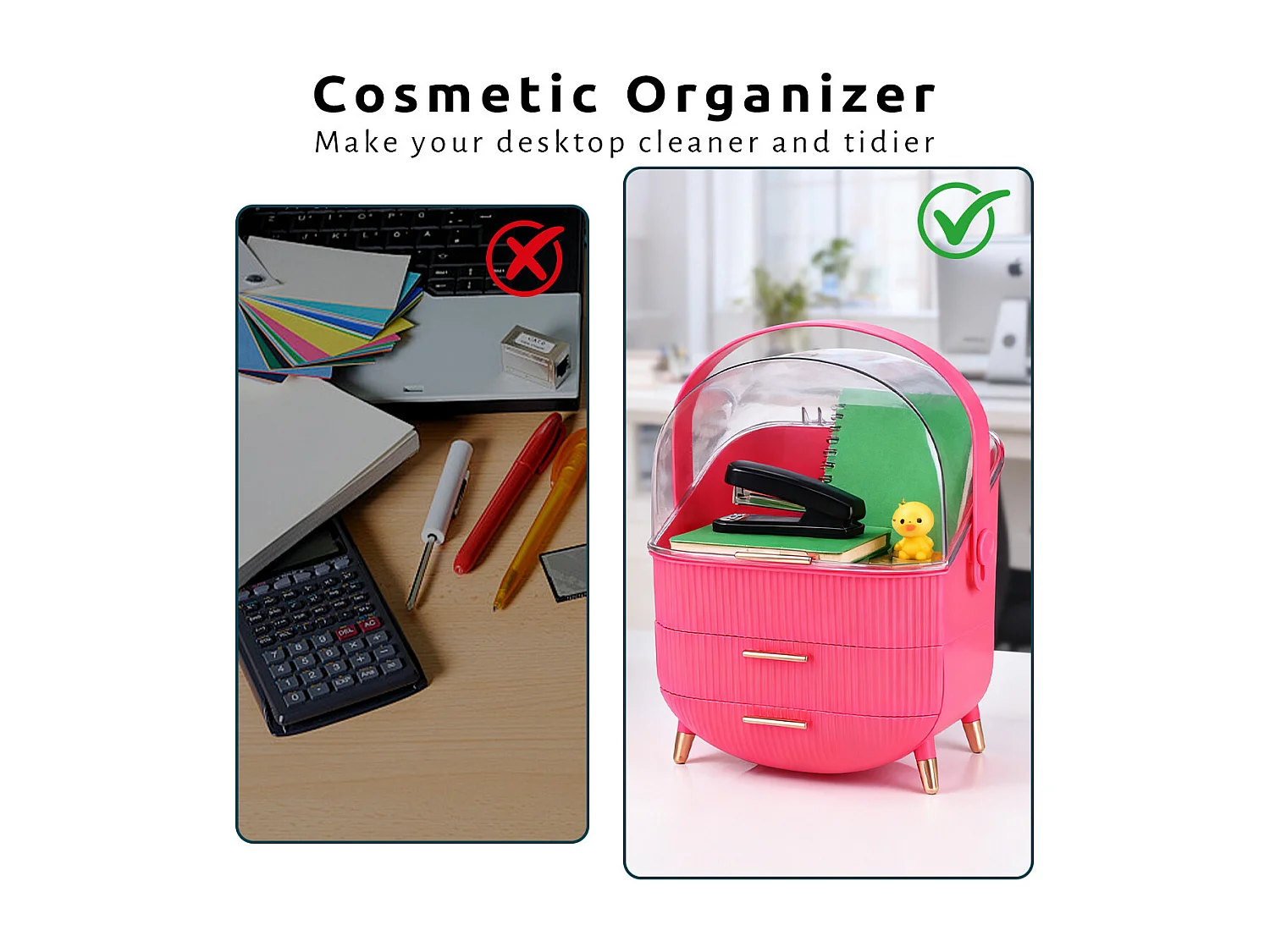 ZMH Boîte de rangement de bureau à tiroirs multiples boîte de rangement cosmétique rouge rosé 29 x 19 x 38 cm