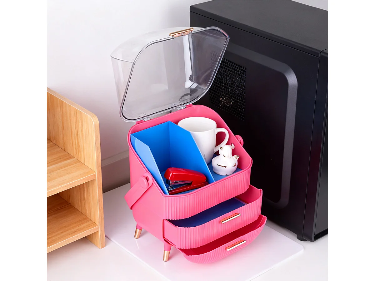 ZMH Boîte de rangement de bureau à tiroirs multiples boîte de rangement cosmétique rouge rosé 29 x 19 x 38 cm