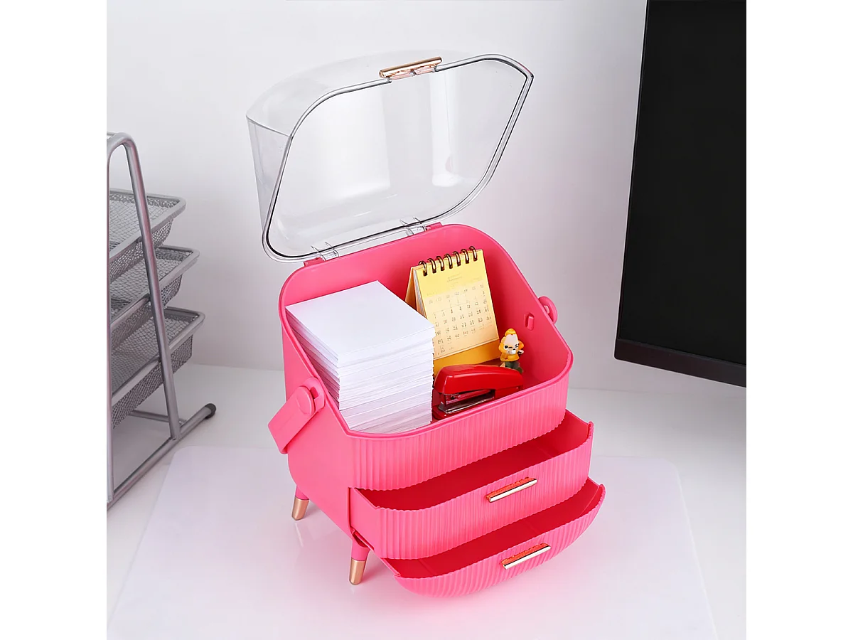 ZMH Boîte de rangement de bureau à tiroirs multiples boîte de rangement cosmétique rouge rosé 29 x 19 x 38 cm