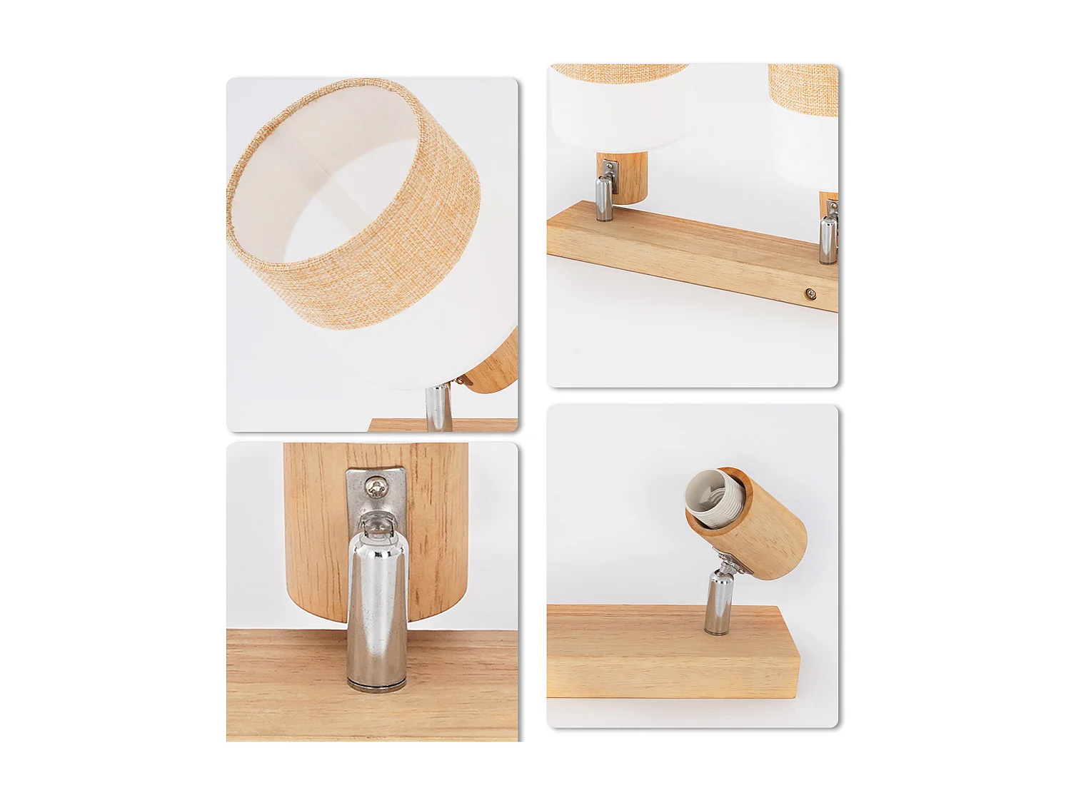 ZMH Spot plafond 3 flammes vintage E14 – En bois et tissu, orientable 350°, max 25W (sans ampoule)