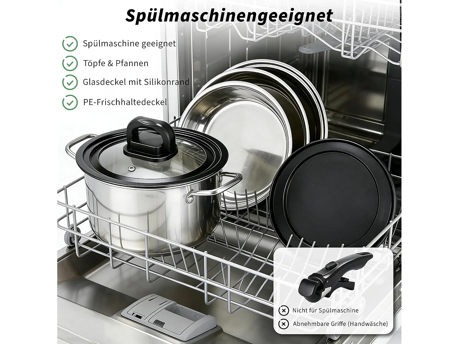 ZMH Batterie de cuisine 17 pièces avec poignées amovibles revêtement antiadhésif couvercles compatible tous feux et allant au four