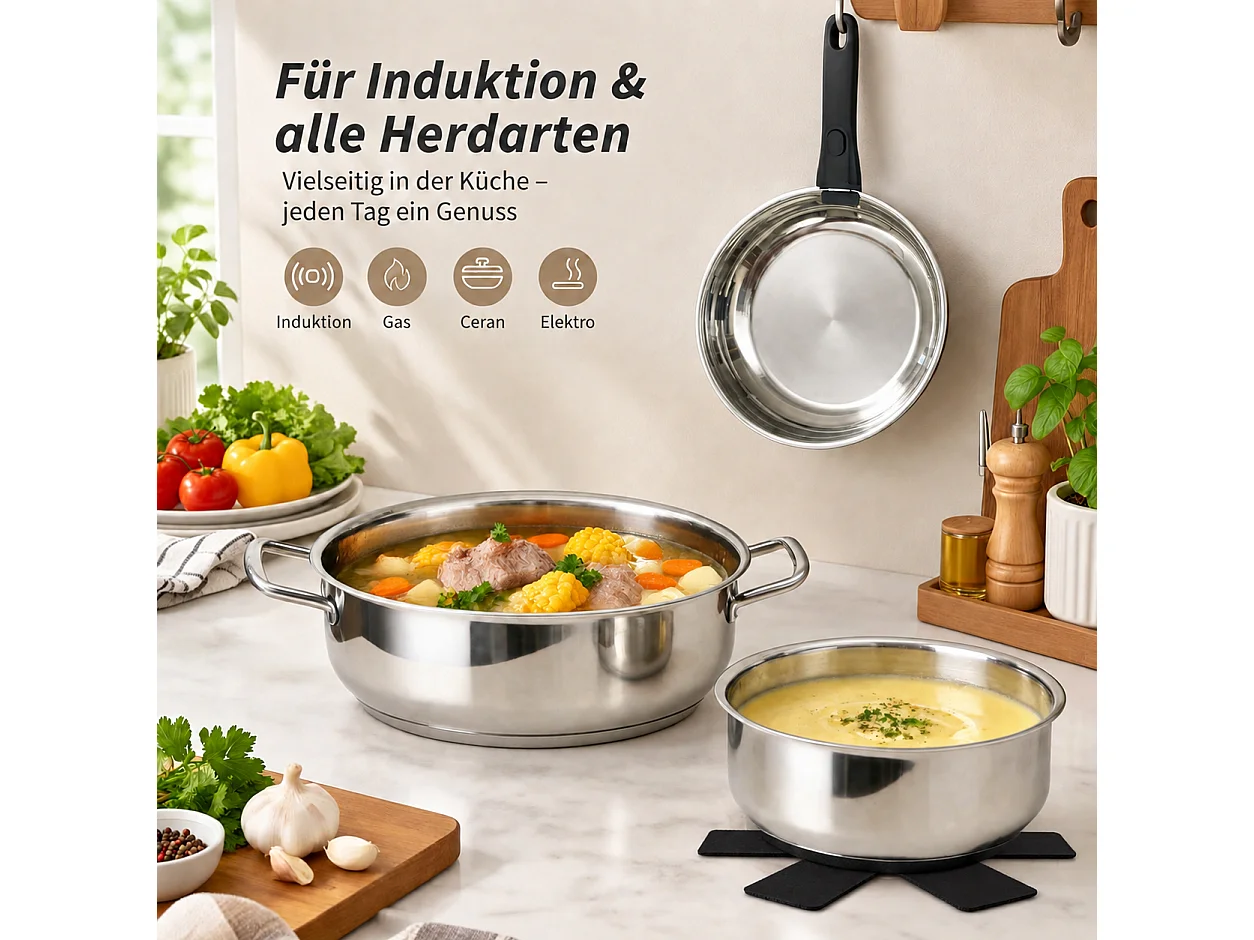 ZMH Batterie de cuisine 17 pièces avec poignées amovibles revêtement antiadhésif couvercles compatible tous feux et allant au four