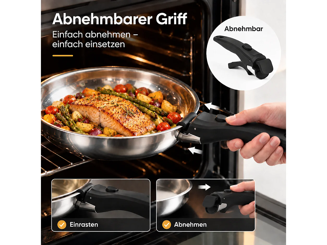ZMH Batterie de cuisine 17 pièces avec poignées amovibles revêtement antiadhésif couvercles compatible tous feux et allant au four