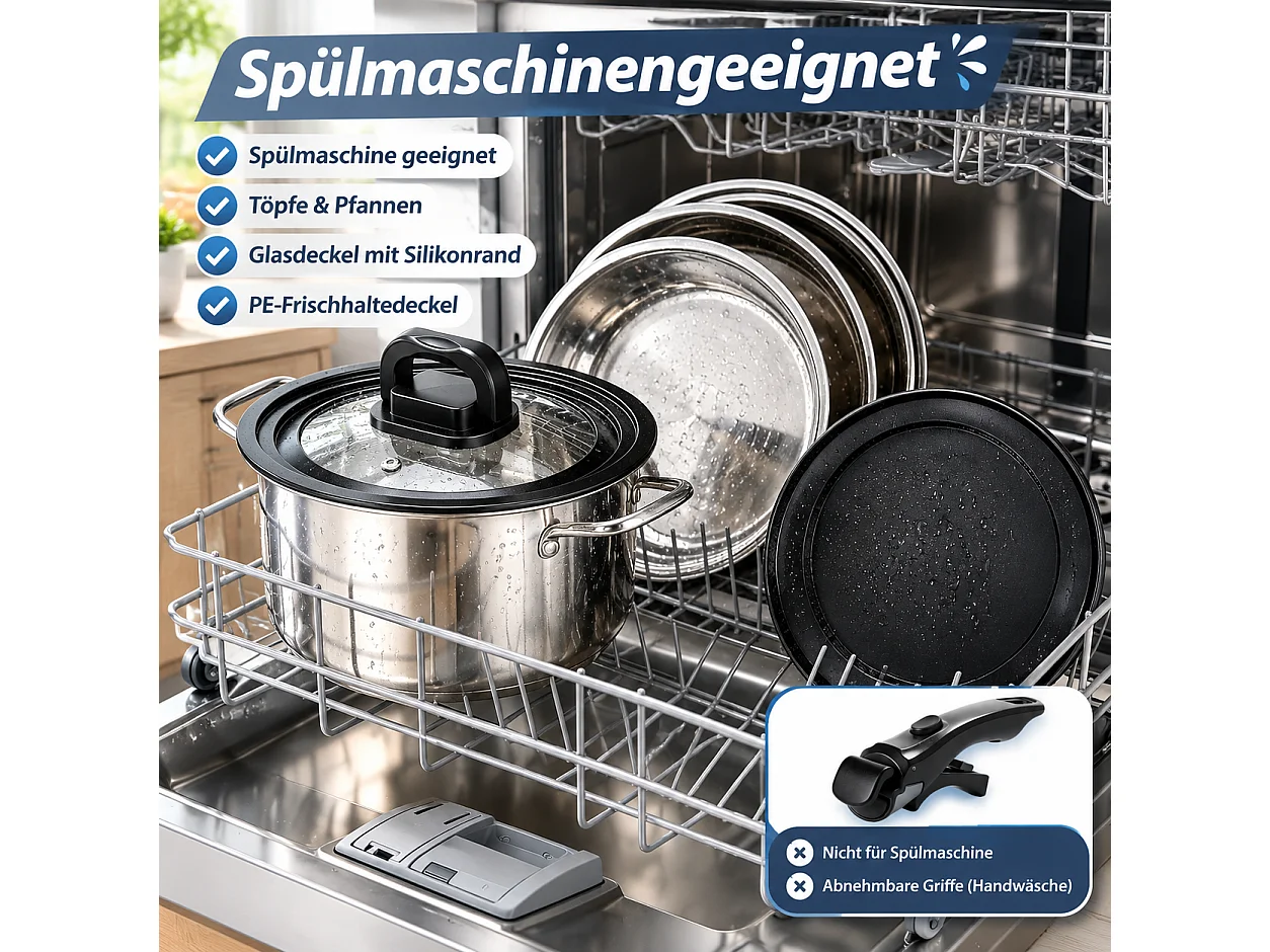 ZMH Batterie de cuisine 17 pièces avec poignées amovibles revêtement antiadhésif couvercles compatible tous feux et allant au four