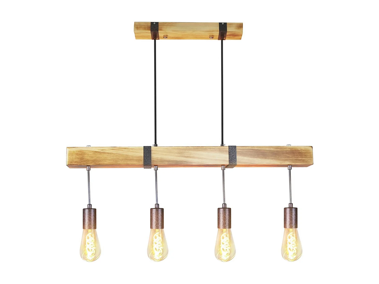 ZMH Suspension Lustre  rétro 4 ampoules E27 Diamètre de 80cm 40W avec poutre en bois Adaptée pour salle à manger et cuisine Puissance maximale
