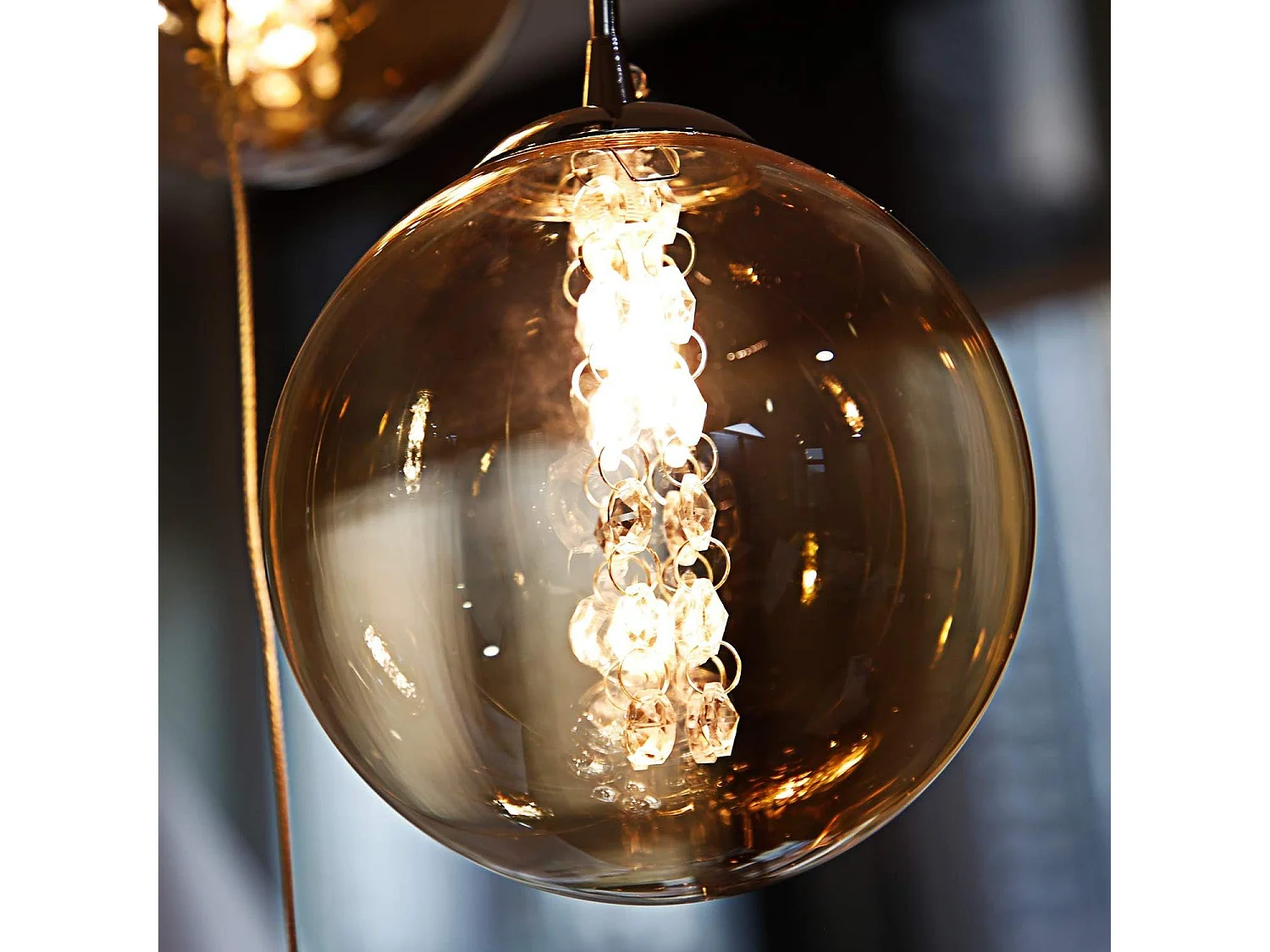ZMH Lustre LED Réglable en Hauteur avec Abat-jour en Verre Fumé pour Salon