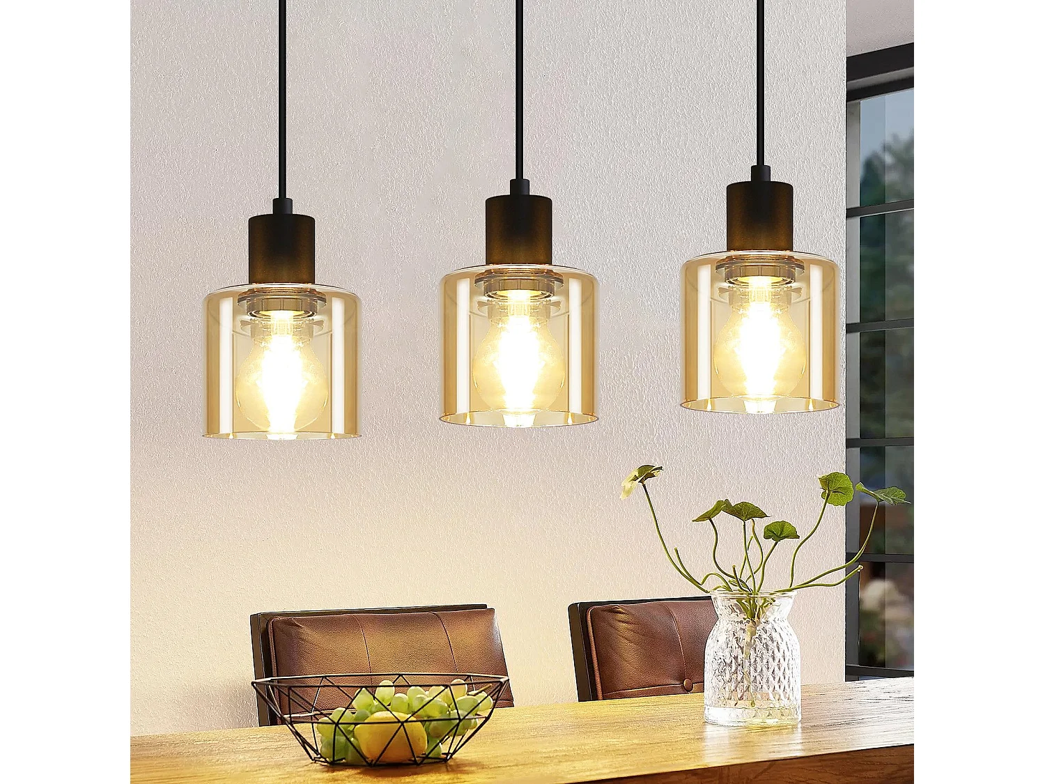 ZMH Suspension Lustre de table à manger vintage noire/ambre E27