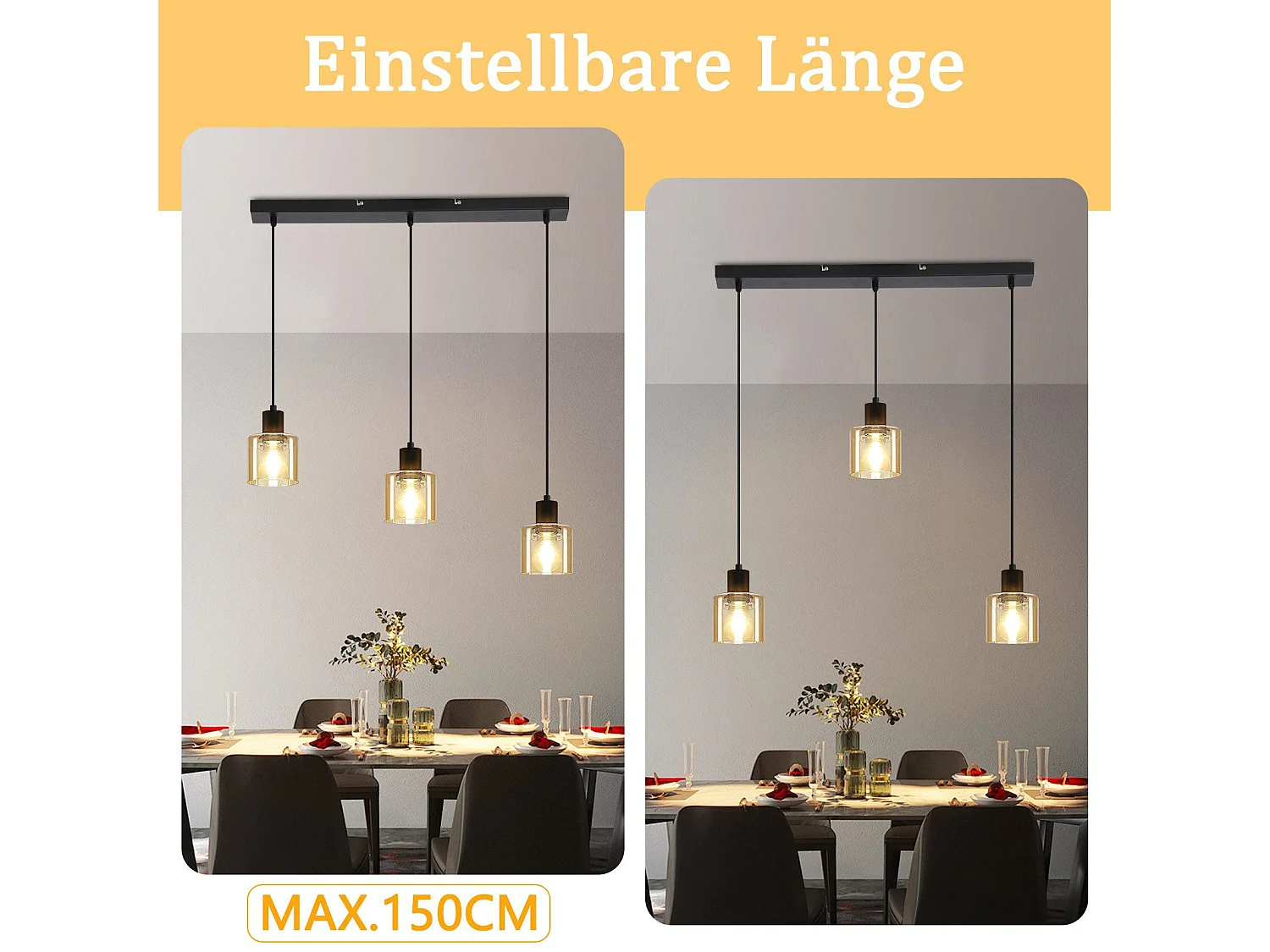 ZMH Suspension Lustre de table à manger vintage noire/ambre E27
