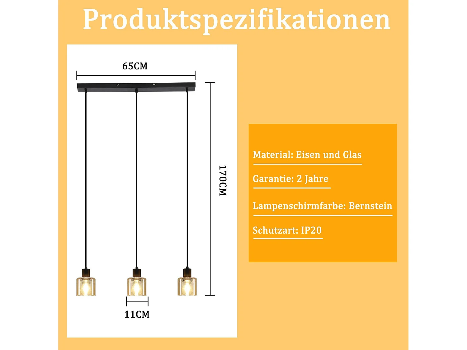 ZMH Suspension Lustre de table à manger vintage noire/ambre E27
