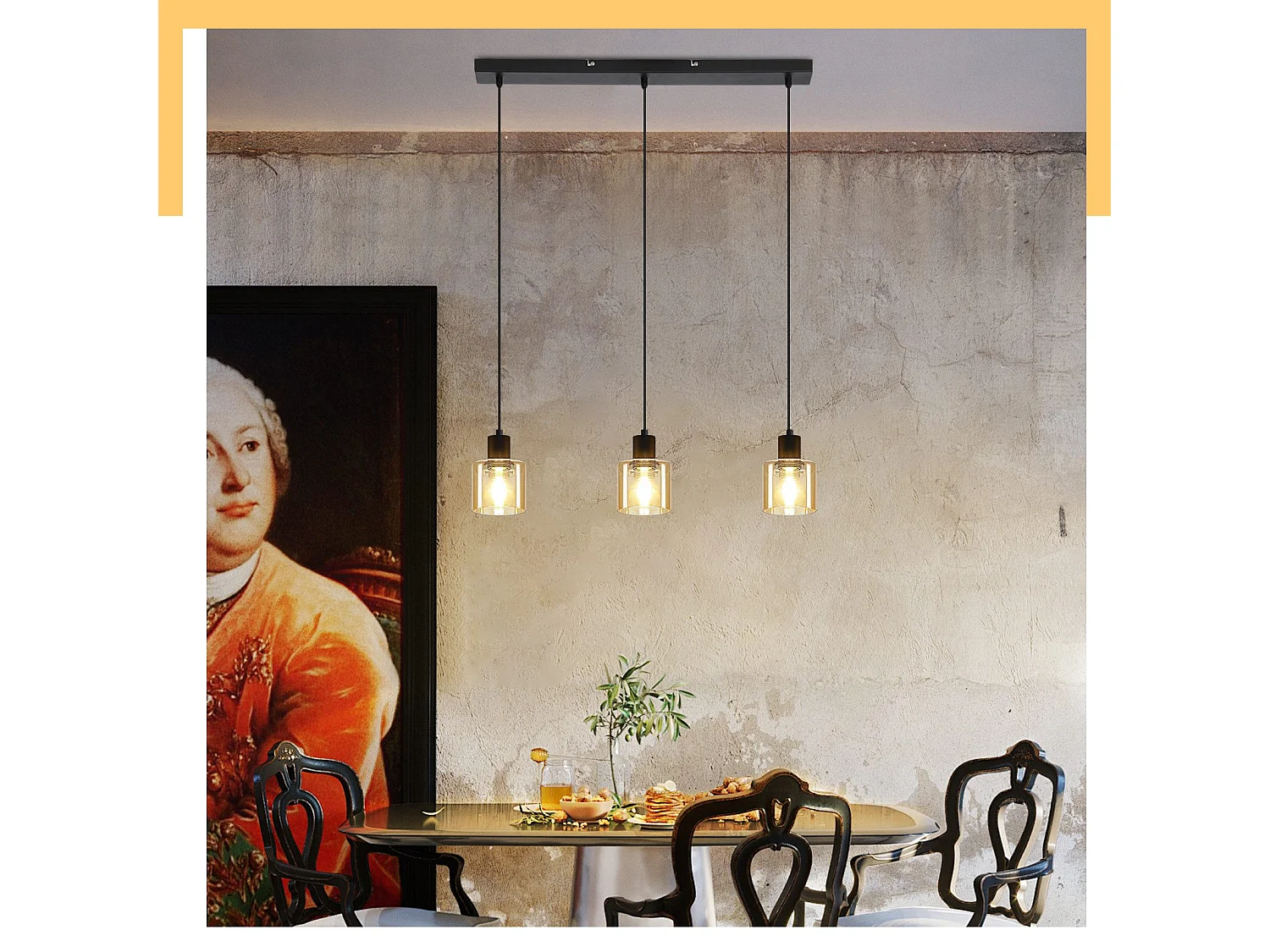 ZMH Suspension Lustre de table à manger vintage noire/ambre E27