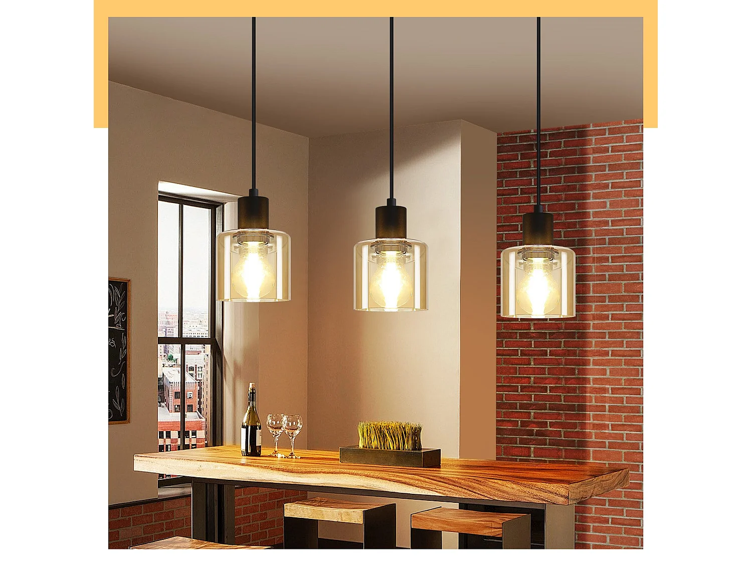 ZMH Suspension Lustre de table à manger vintage noire/ambre E27