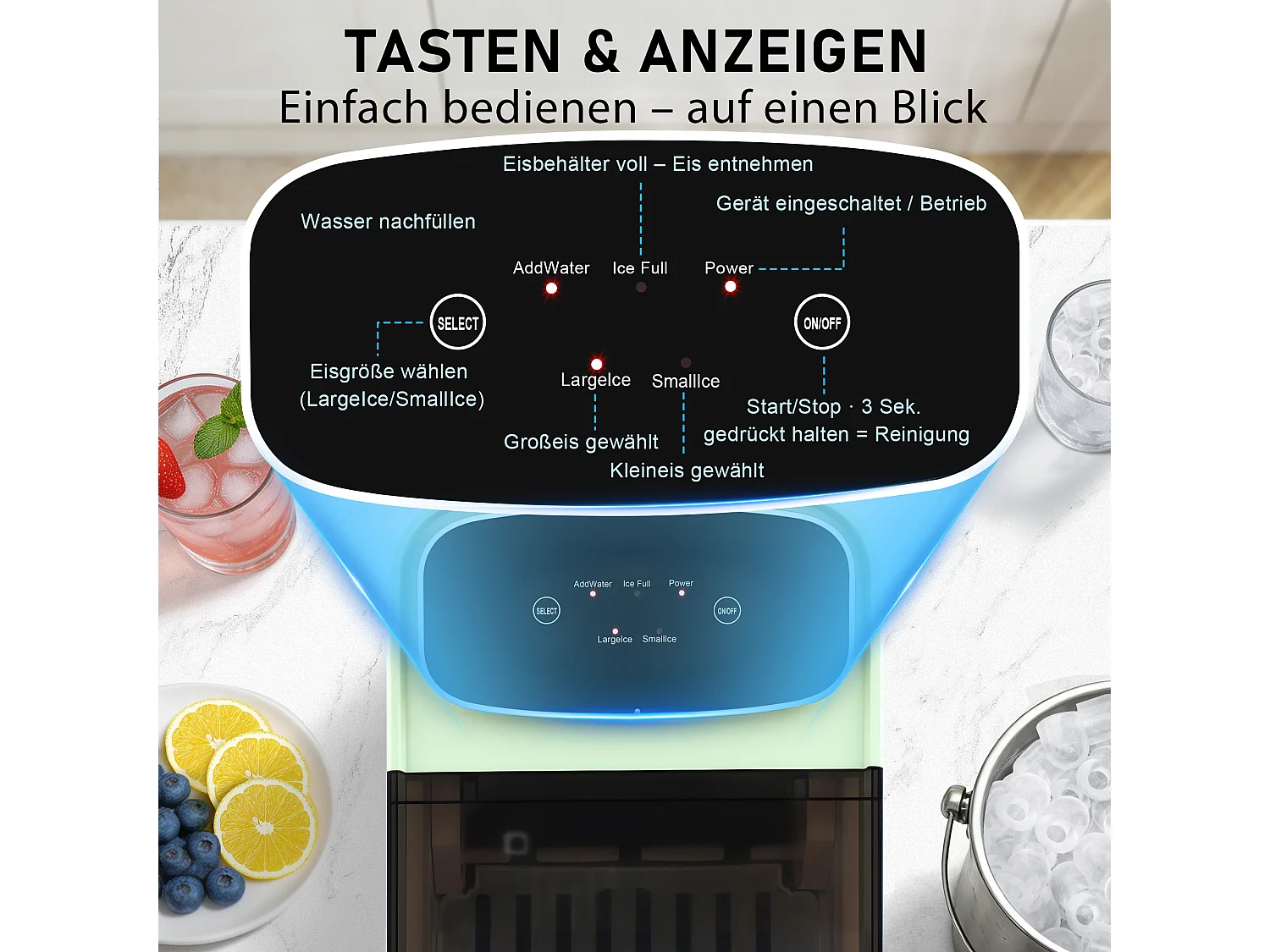 ZMH Fabrique à glaçons vert 1.3L 9 glaçons en 6min 14kg/24h avce 2 tailles silencieuse pour cuisine
