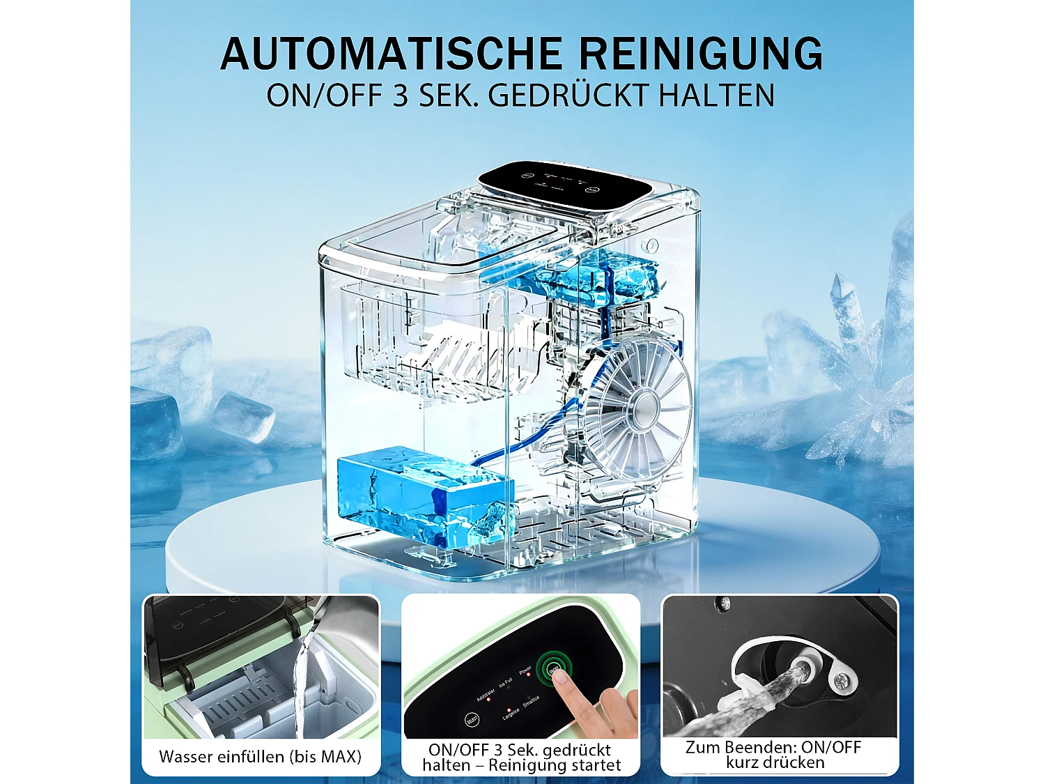 ZMH Fabrique à glaçons vert 1.3L 9 glaçons en 6min 14kg/24h avce 2 tailles silencieuse pour cuisine
