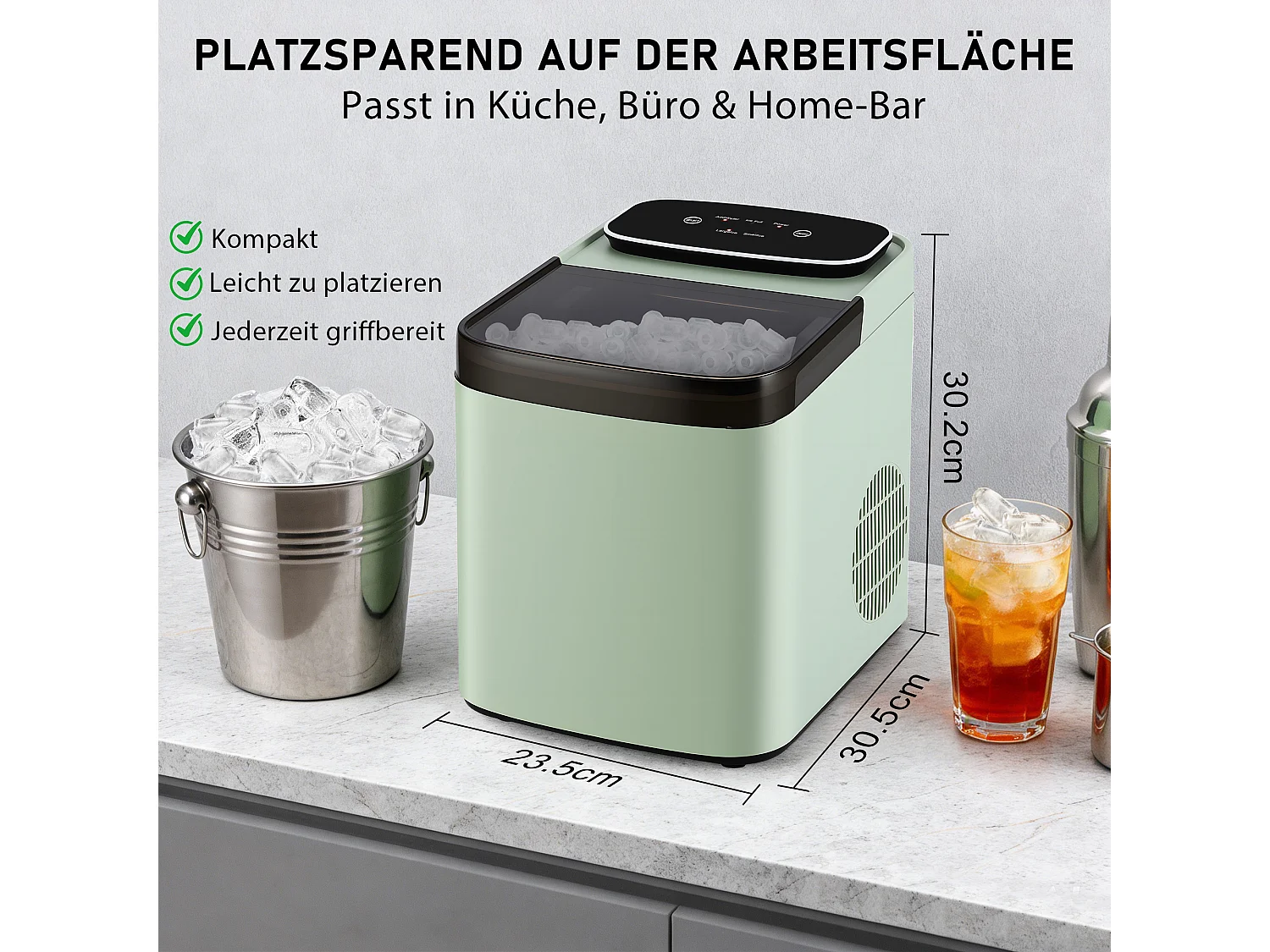 ZMH Fabrique à glaçons vert 1.3L 9 glaçons en 6min 14kg/24h avce 2 tailles silencieuse pour cuisine