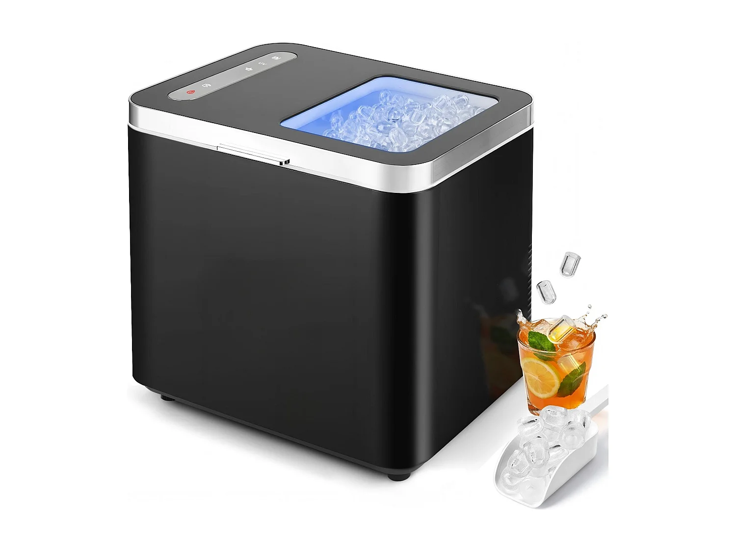 ZMH Fabrique à glaçons 1.2L 125W 6 glaçons en 9min 14kg/24h avce 2 tailles autonettoyante uv pour cuisine bar