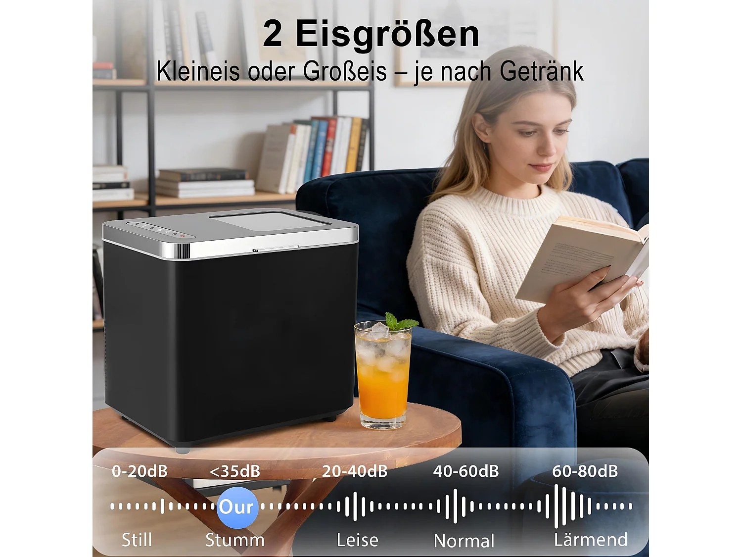 ZMH Fabrique à glaçons 1.2L 125W 6 glaçons en 9min 14kg/24h avce 2 tailles autonettoyante uv pour cuisine bar