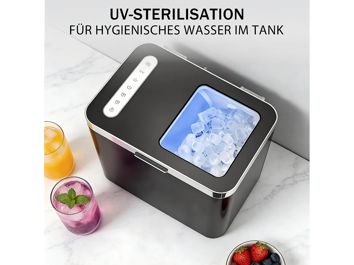 ZMH Fabrique à glaçons 1.2L 125W 6 glaçons en 9min 14kg/24h avce 2 tailles autonettoyante uv pour cuisine bar