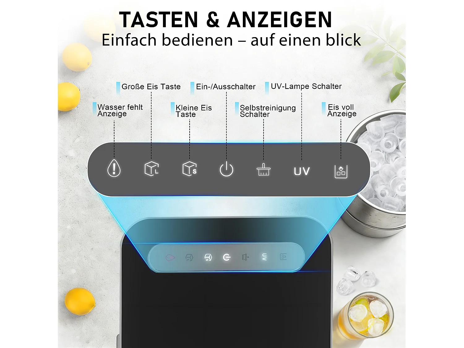 ZMH Fabrique à glaçons 1.2L 125W 6 glaçons en 9min 14kg/24h avce 2 tailles autonettoyante uv pour cuisine bar