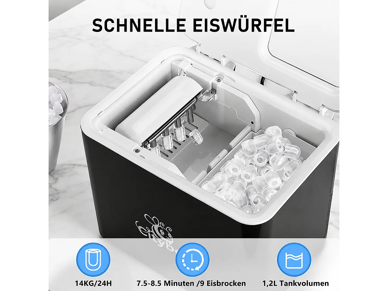 ZMH Fabrique à glaçons 1.2L 125W 9 glaçons en 7.5-8.5min 14kg/24h avce 2 tailles autonettoyante uv pour cuisine bar