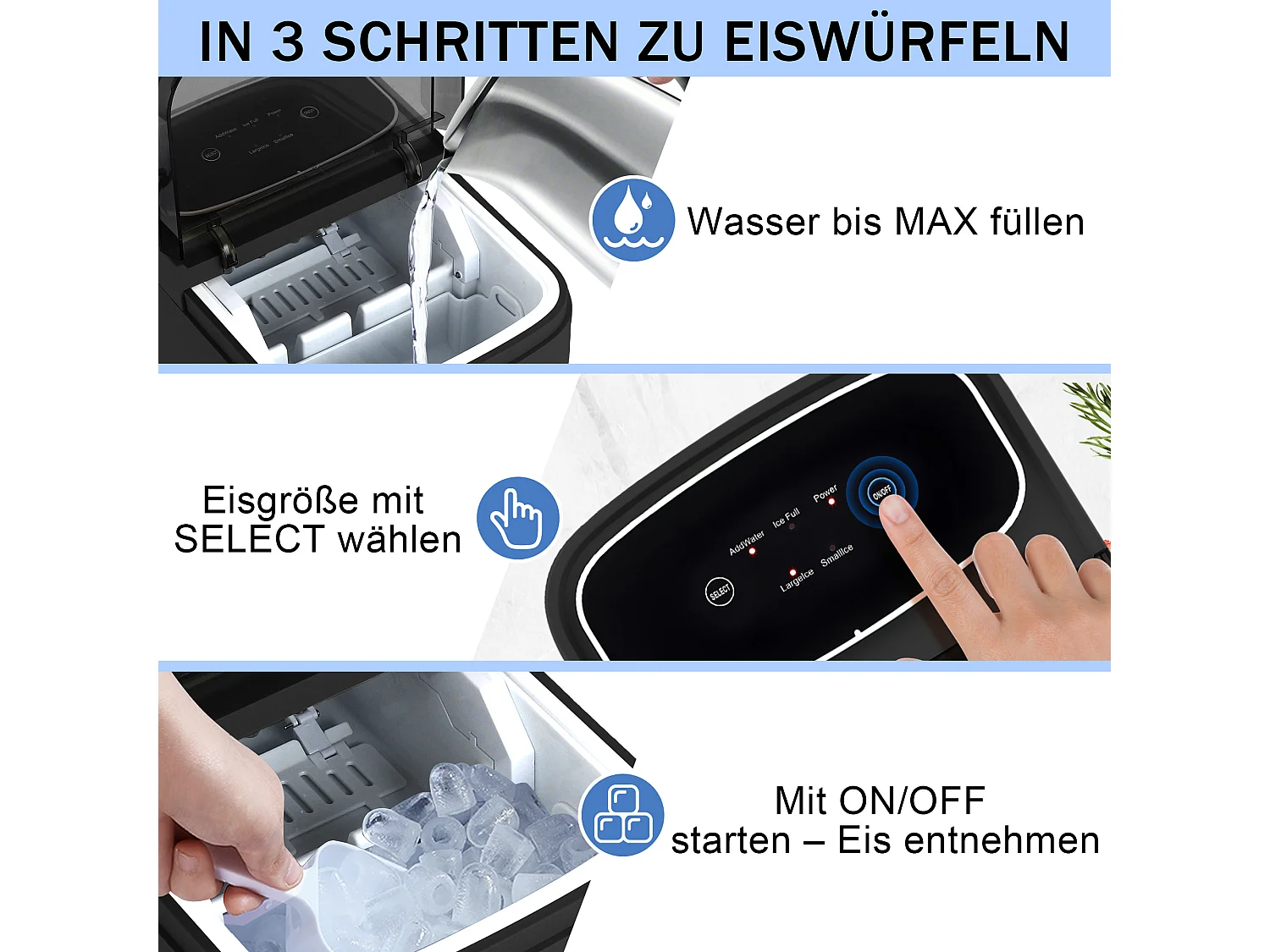 ZMH Fabrique à glaçons noir 1.3L 9 glaçons en 6min 14kg/24h avce 2 tailles silencieuse pour cuisine