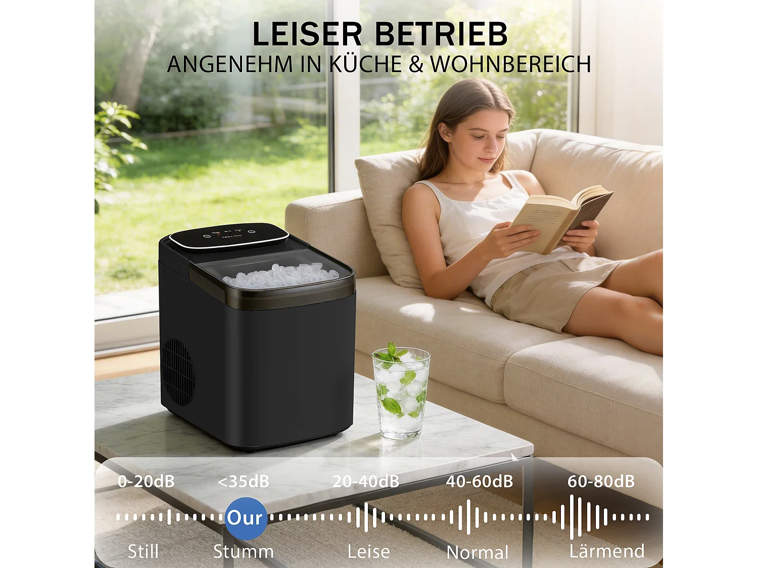 ZMH Fabrique à glaçons noir 1.3L 9 glaçons en 6min 14kg/24h avce 2 tailles silencieuse pour cuisine