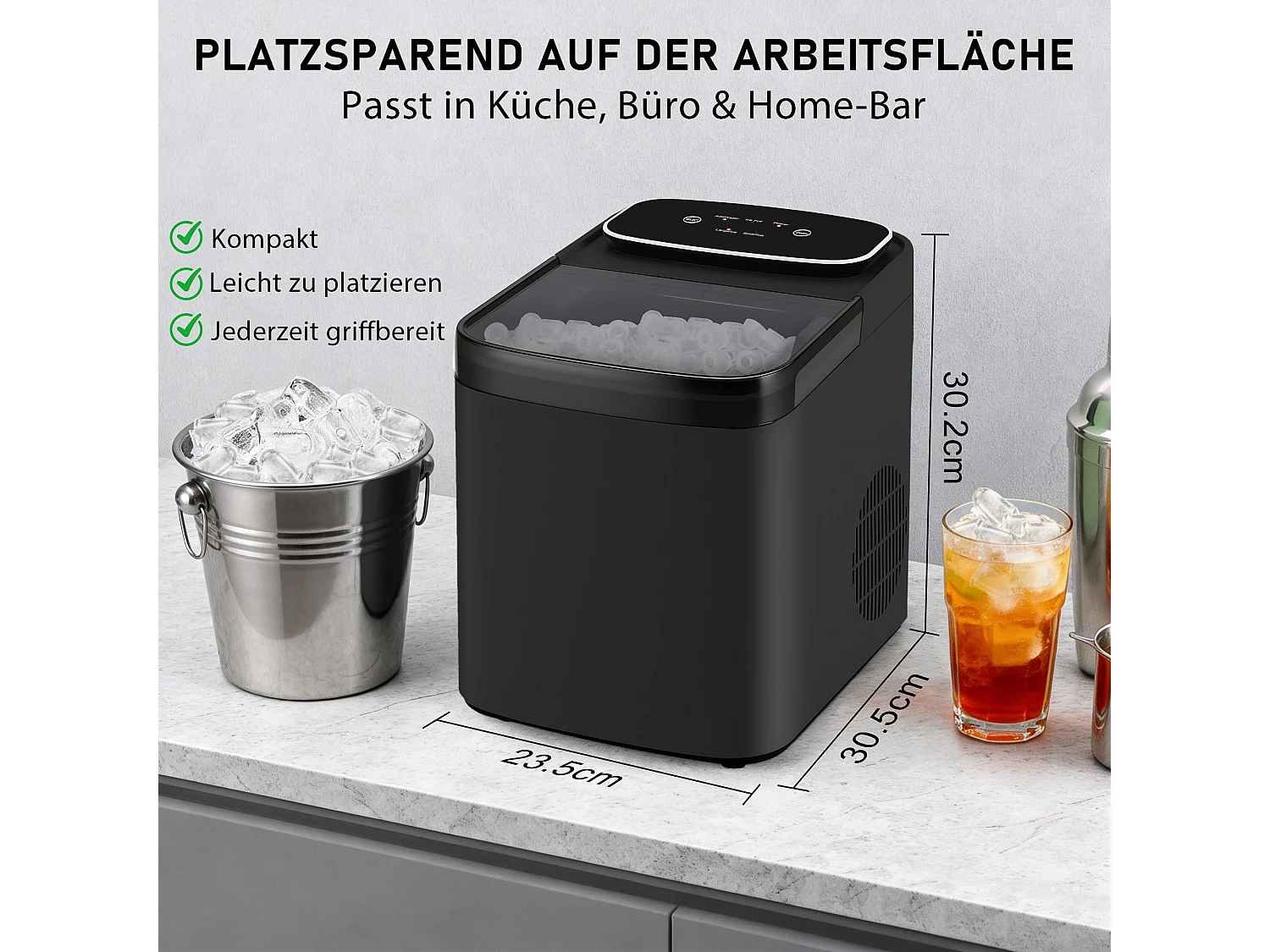 ZMH Fabrique à glaçons noir 1.3L 9 glaçons en 6min 14kg/24h avce 2 tailles silencieuse pour cuisine