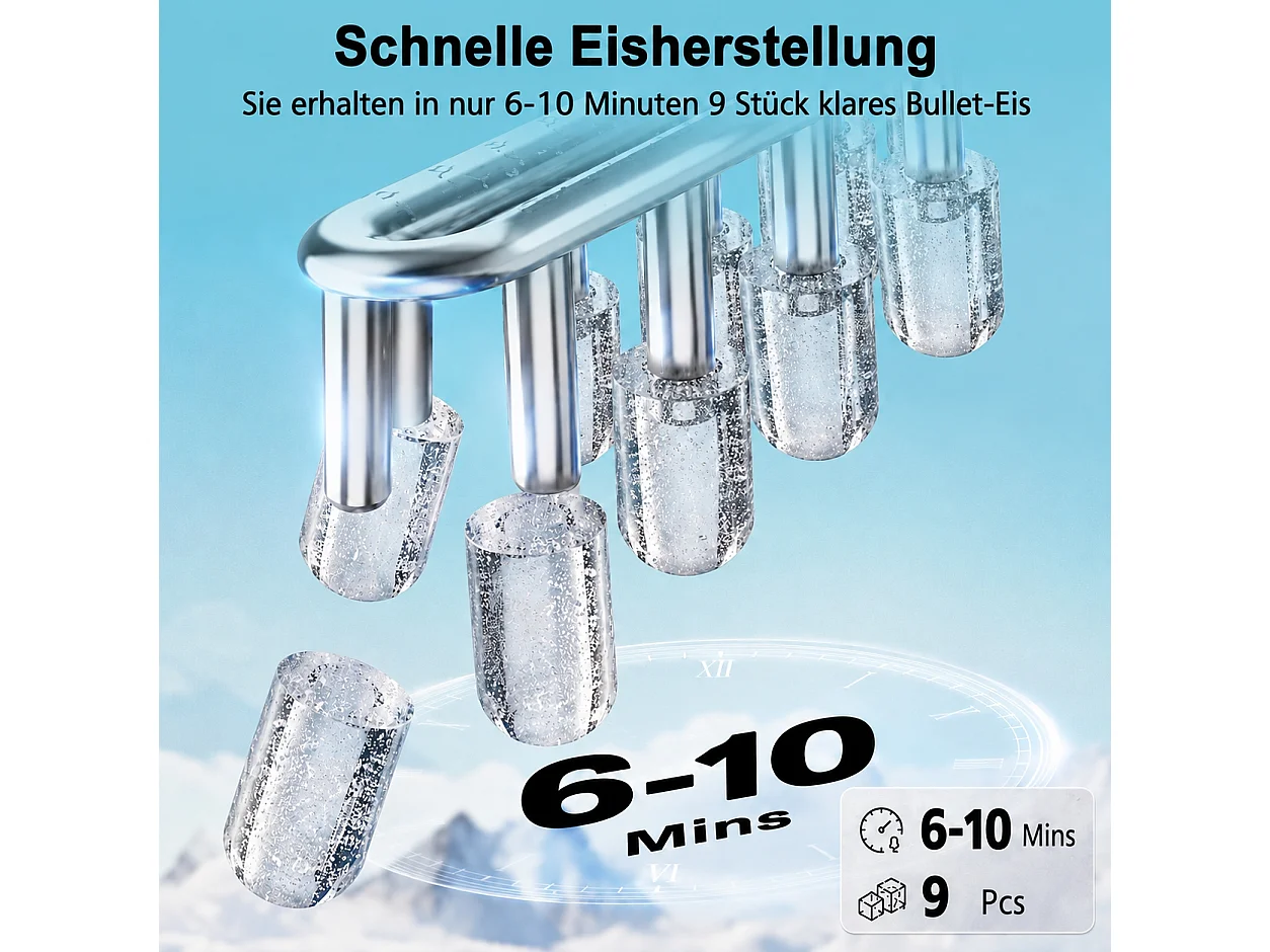 ZMH Fabrique à glaçons noir 1.3L 9 glaçons en 6-10min 14kg/24h avce 2 tailles silencieuse pour cuisine