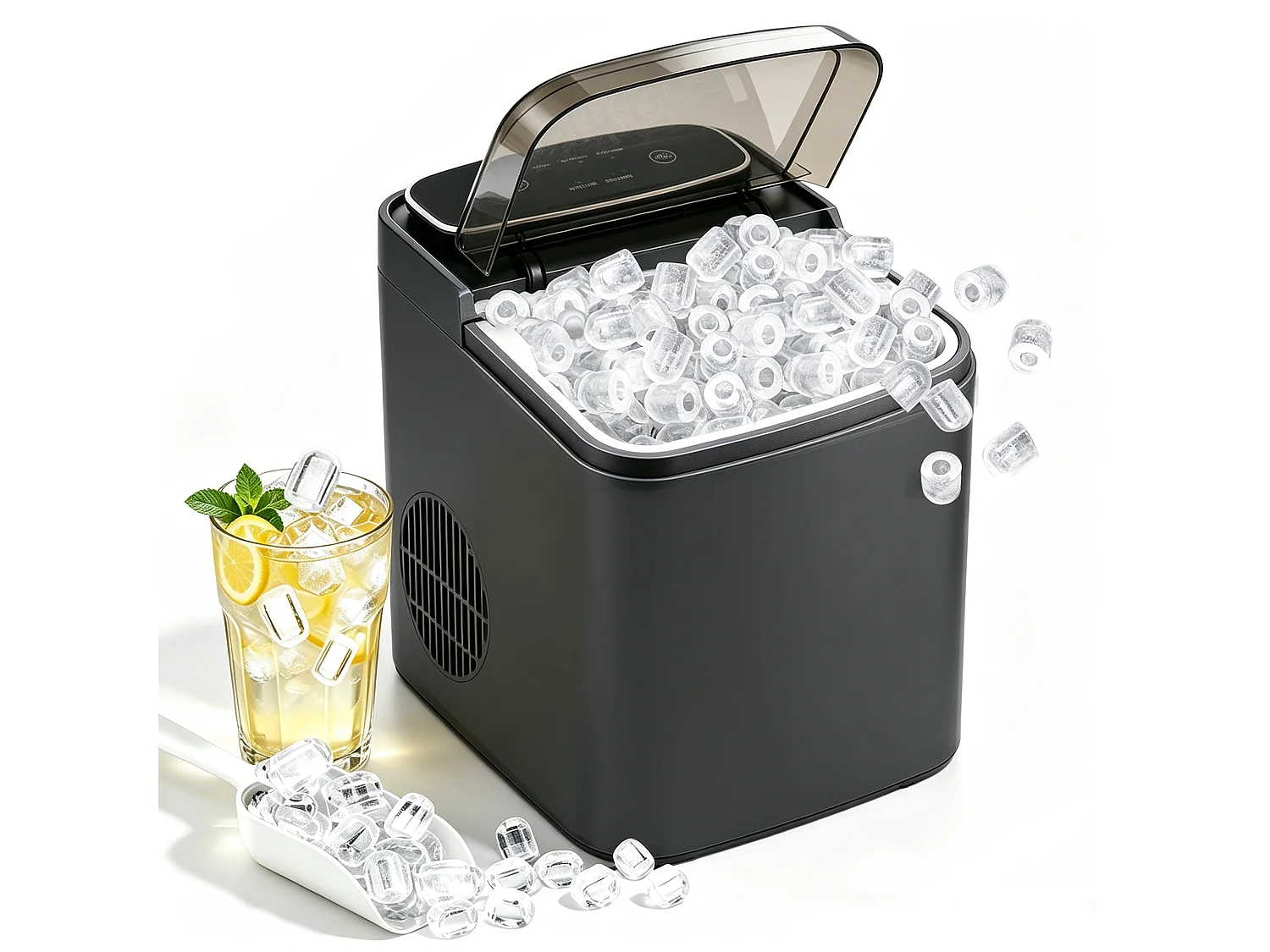 ZMH Fabrique à glaçons noir 1.3L 9 glaçons en 6-10min 14kg/24h avce 2 tailles silencieuse pour cuisine