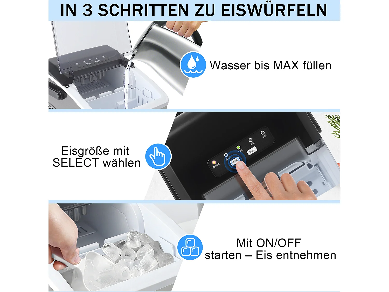 ZMH Fabrique à glaçons 1.3L 125W 6 glaçons en 9min 14kg/24h avce 2 tailles pour cuisine bar