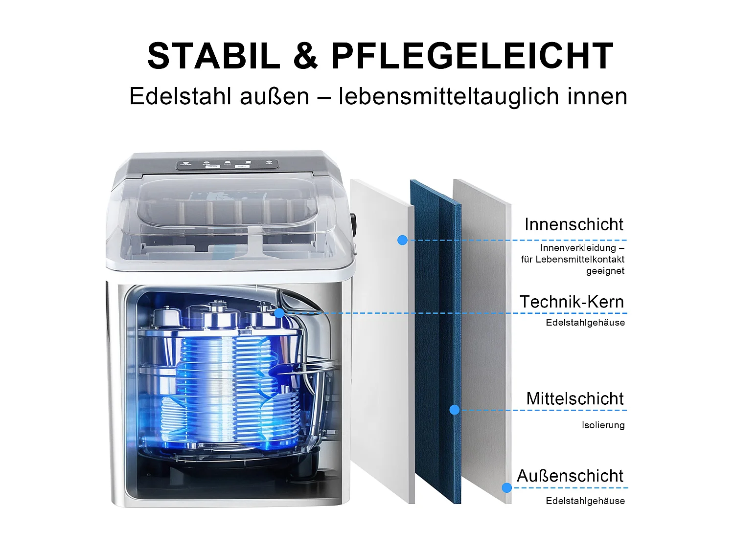 ZMH Fabrique à glaçons 1.3L 125W 6 glaçons en 9min 14kg/24h avce 2 tailles pour cuisine bar