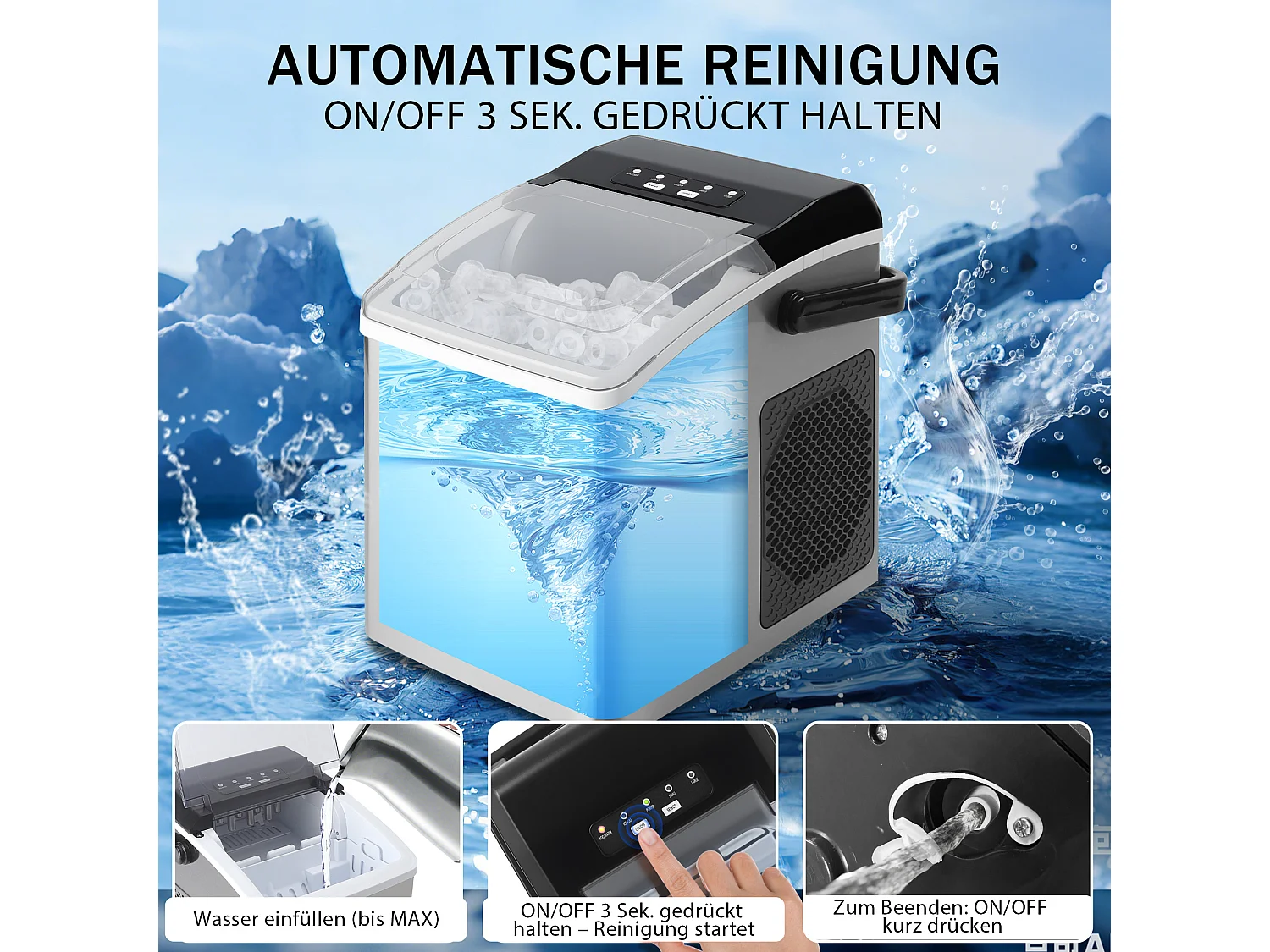 ZMH Fabrique à glaçons 1.3L 125W 6 glaçons en 9min 14kg/24h avce 2 tailles pour cuisine bar