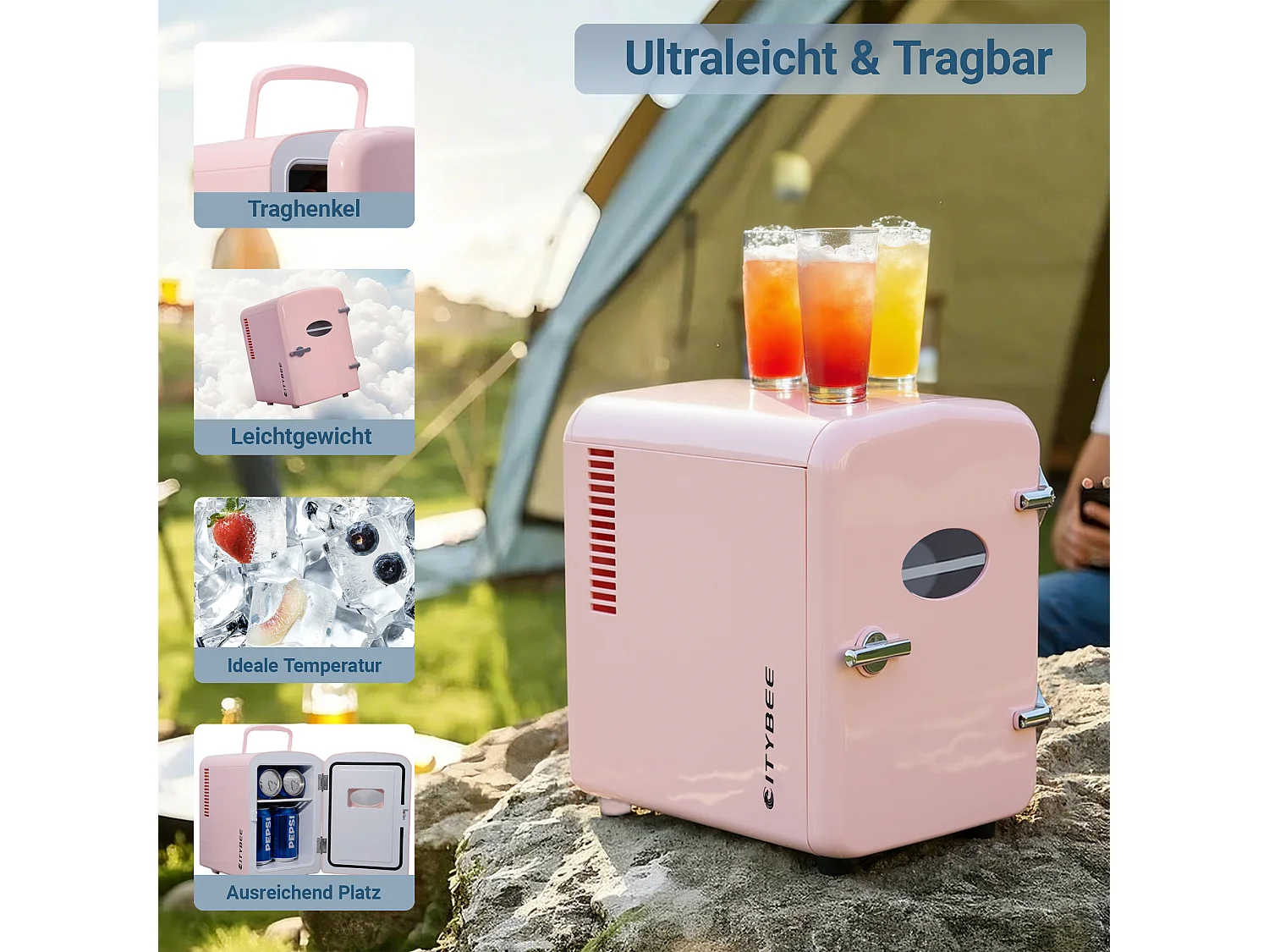 ZMH Mini réfrigérateur 4L rose 12V/230V silencieux – pour voiture camping bureau