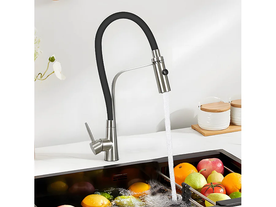 ZMH Robinet de Cuisine Évier Extensible - Hauteur 46.5cm Noir à Douchette Extractible 360° Haute Pression Robinetterie Flexible Pour Grand Évier