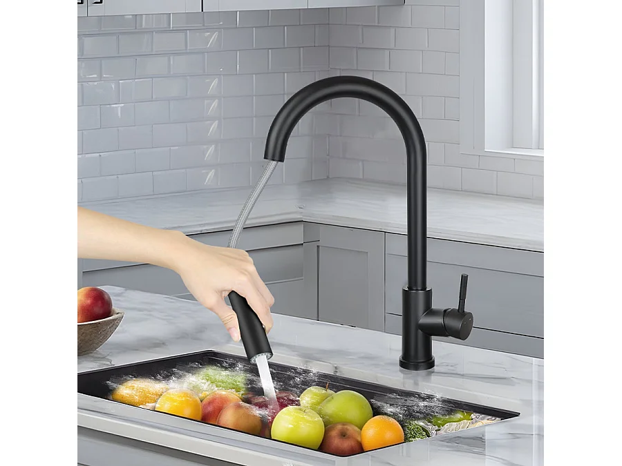 ZMH Robinet mitigeur noir douche acier inoxydable orientable à 360° extensible 2 types de douchette