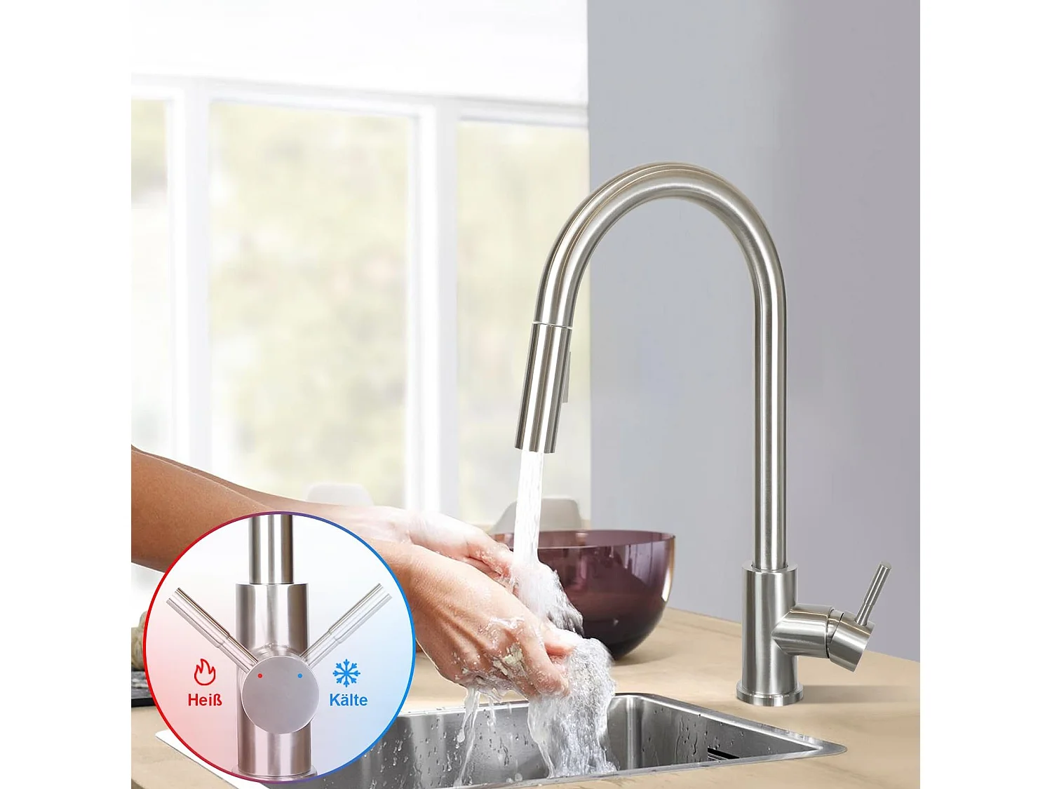 ZMH Robinet mitigeur en Acier Inoxydable avec Douche Extractible et Rotation 360°