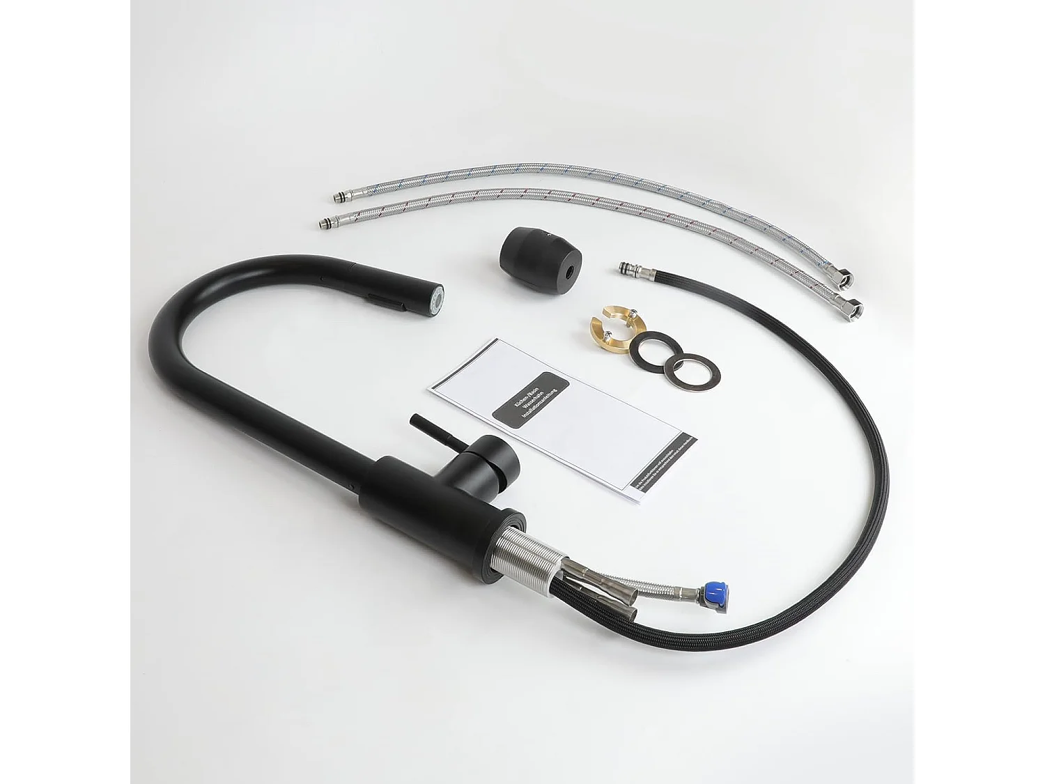 ZMH Mitigeur de Cuisine Noir Extractible - Douchette 360° Acier Inoxydable 2 Jets Mat - Pour Évier