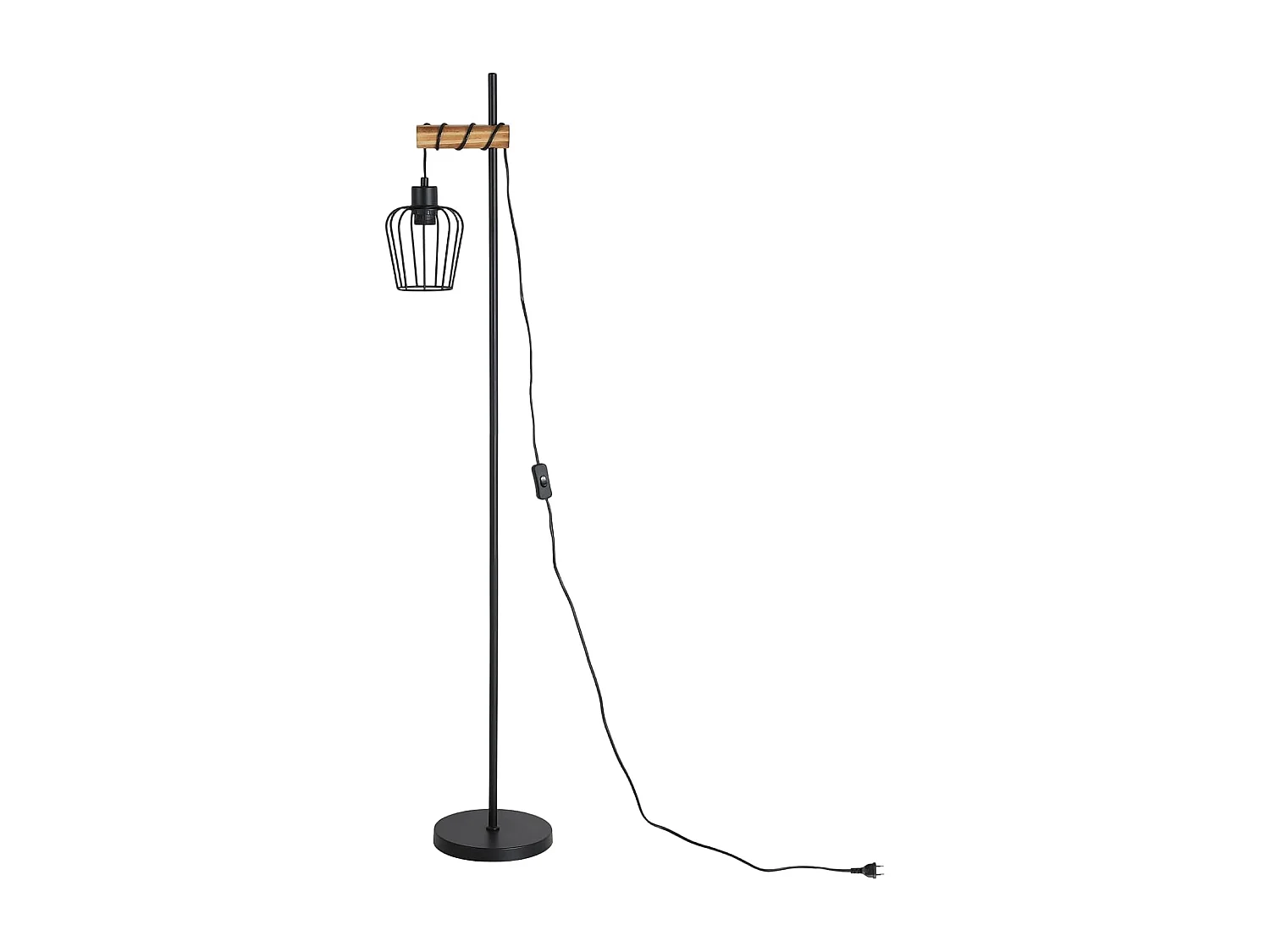 ZMH Lampadaire lampadaire en bois vintage lampe de salon noire lampadaire sur pied au design industriel en métal douille E27 146cm (sans ampoule)