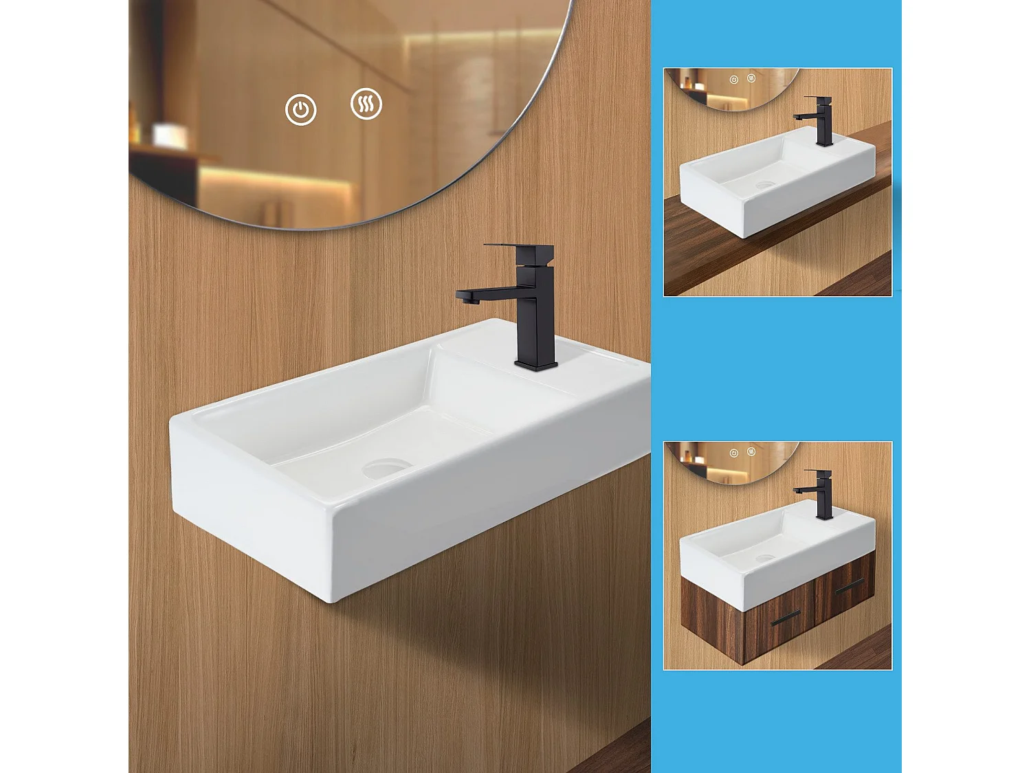 ZMH Vasque à poser céramique rectangulaire 40x22x10cm blanc brillant