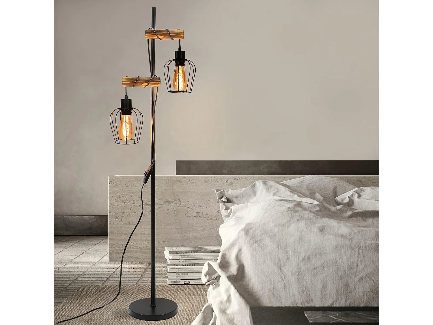 ZMH Lampadaire Vintage Salon 2 Flammes Câble 150 cm Industriel Chambre Couloir