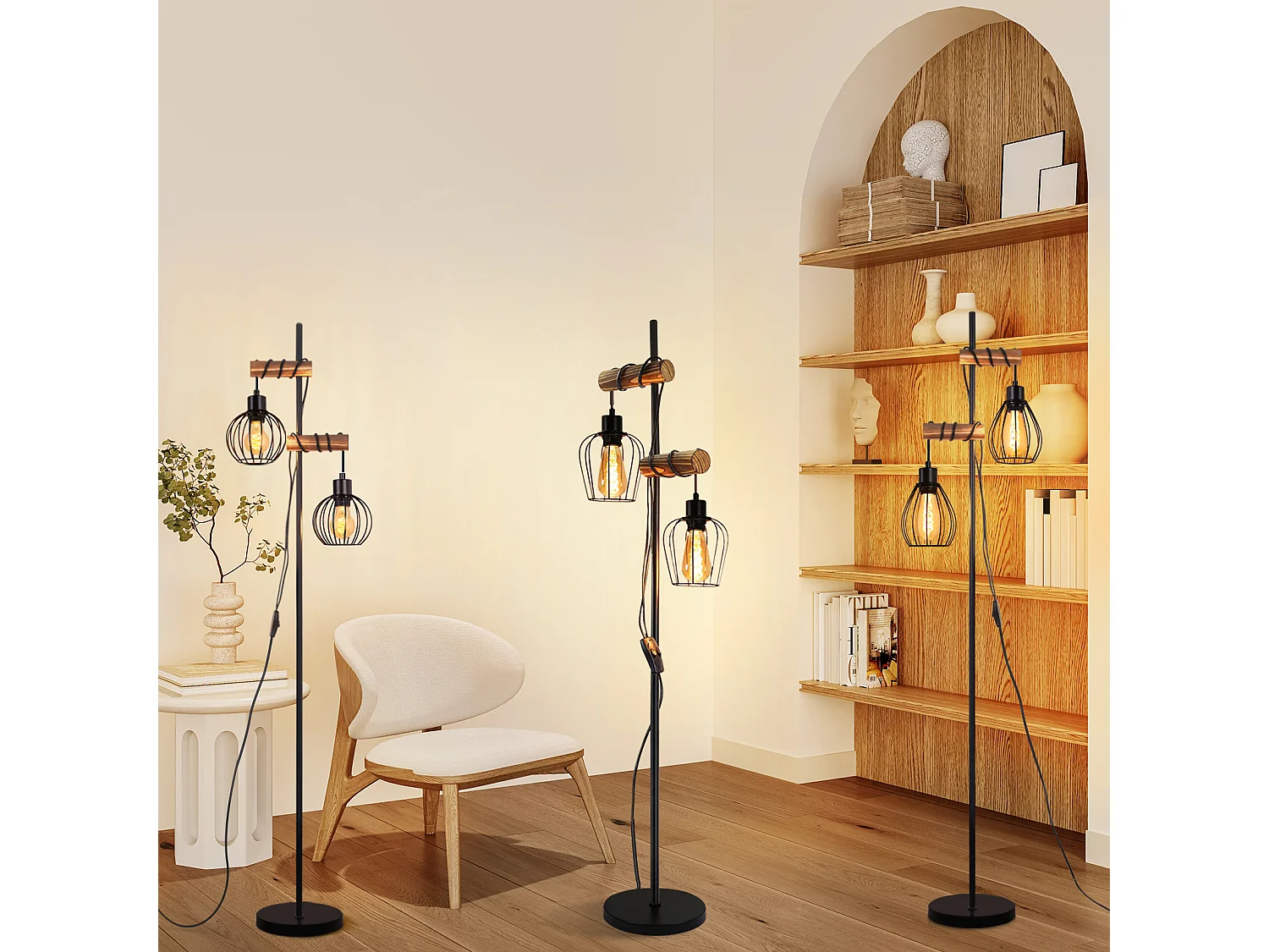 ZMH Lampadaire Vintage Salon 2 Flammes Câble 150 cm Industriel Chambre Couloir